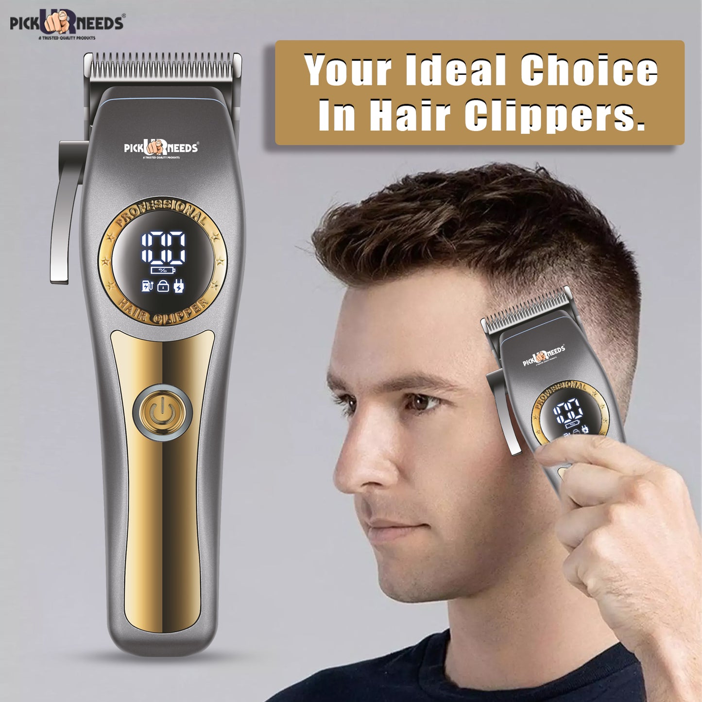 Pick Ur Needs Professional Hair Trimmer / Clipper / Shaver With 4 Adjustment Blades Child Lock Trimmer 180 min Runtime 4 Length Settings (Grey)