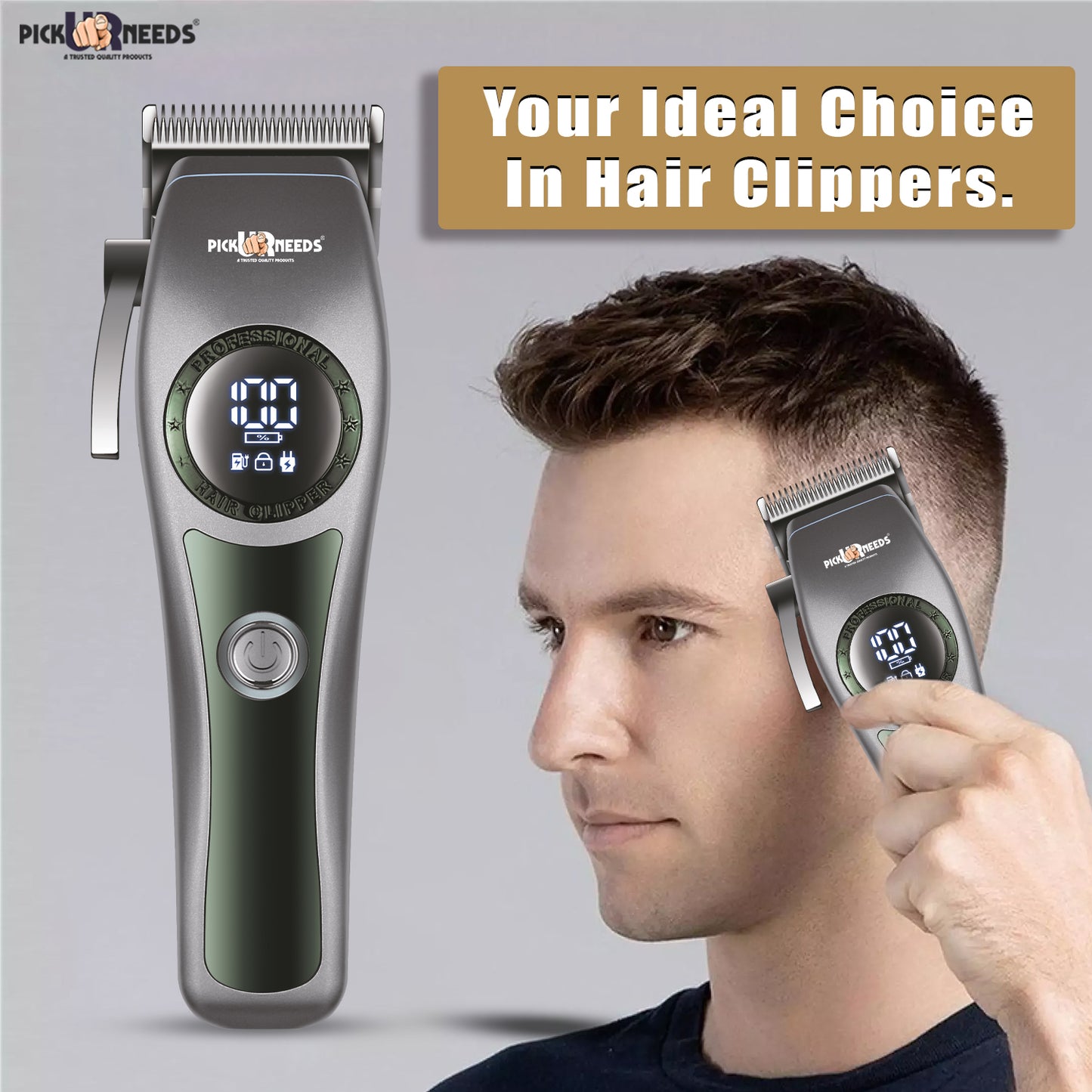 Pick Ur Needs Professional Hair Trimmer / Clipper / Shaver With 4 Adjustment Blades Child Lock Trimmer 180 min Runtime 4 Length Settings (Grey)