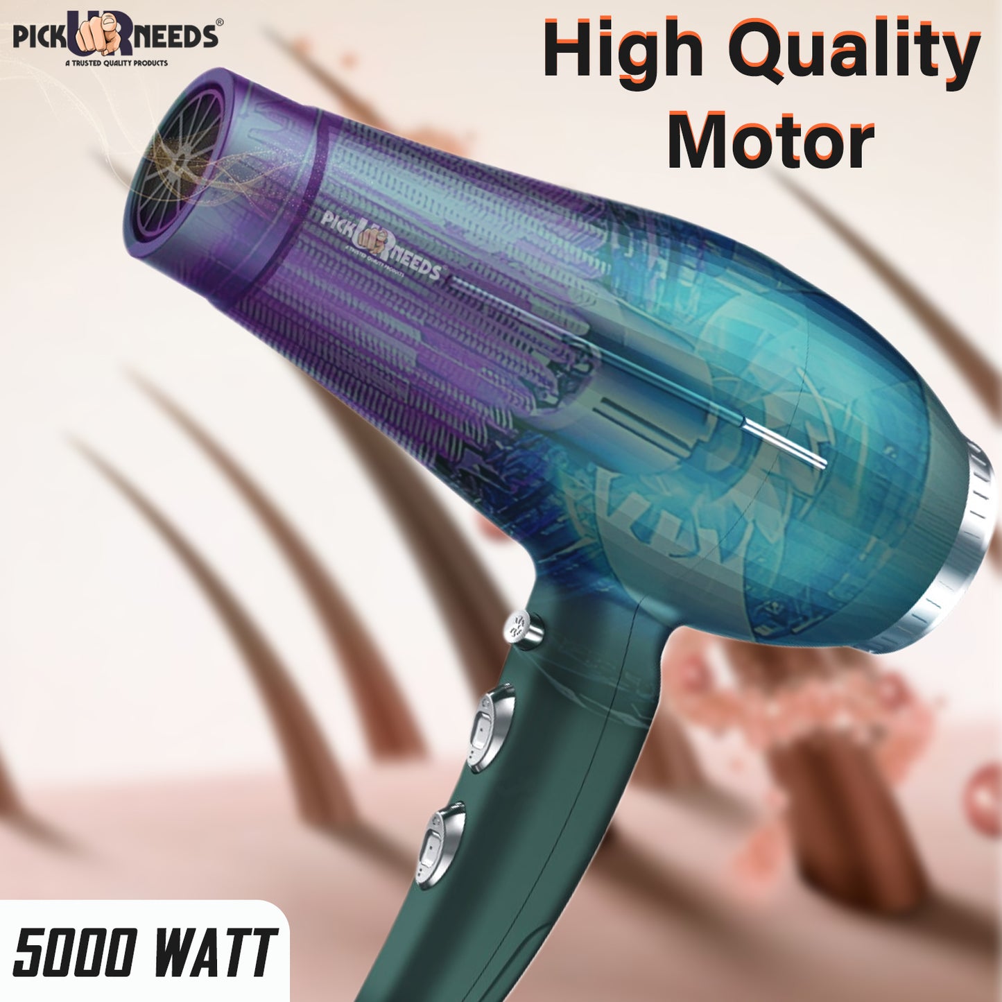 Pick Ur Needs 5000 Watt Professional Hair Dryer With Powerfull Motor 3 Temperature / 2 Speed Hair Dryer (5000 W, Green)