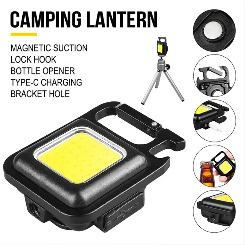 Pick Ur Needs Rechargeable Mini Pocket Keychain LED Torch Lantern Magnet with Folding Bracket 6 hrs Lantern Emergency Light (Black)