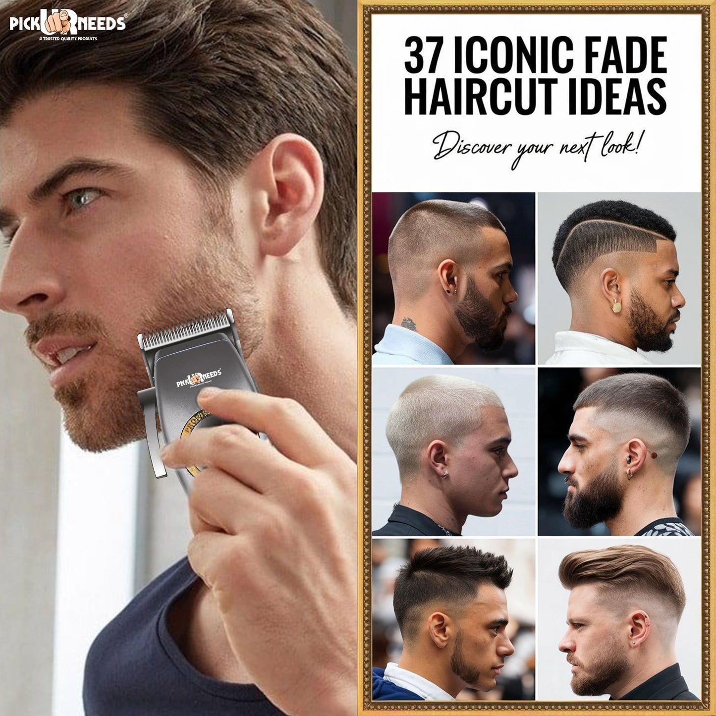 Pick Ur Needs Professional Hair Trimmer / Clipper / Shaver With 4 Adjustment Blades Child Lock Trimmer 180 min Runtime 4 Length Settings (Grey)