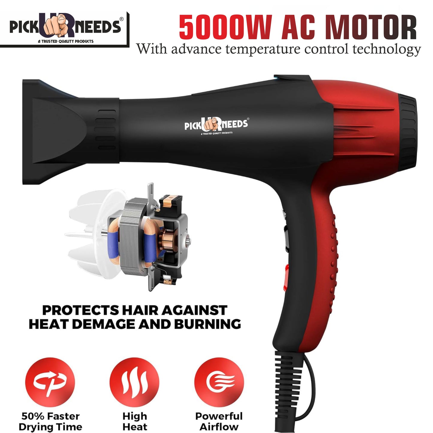 Pick Ur Needs Stylish Professional Hair Dryer With Over Heat Protection Hot And Cold Dryer Hair Dryer (5000 W, Blue)