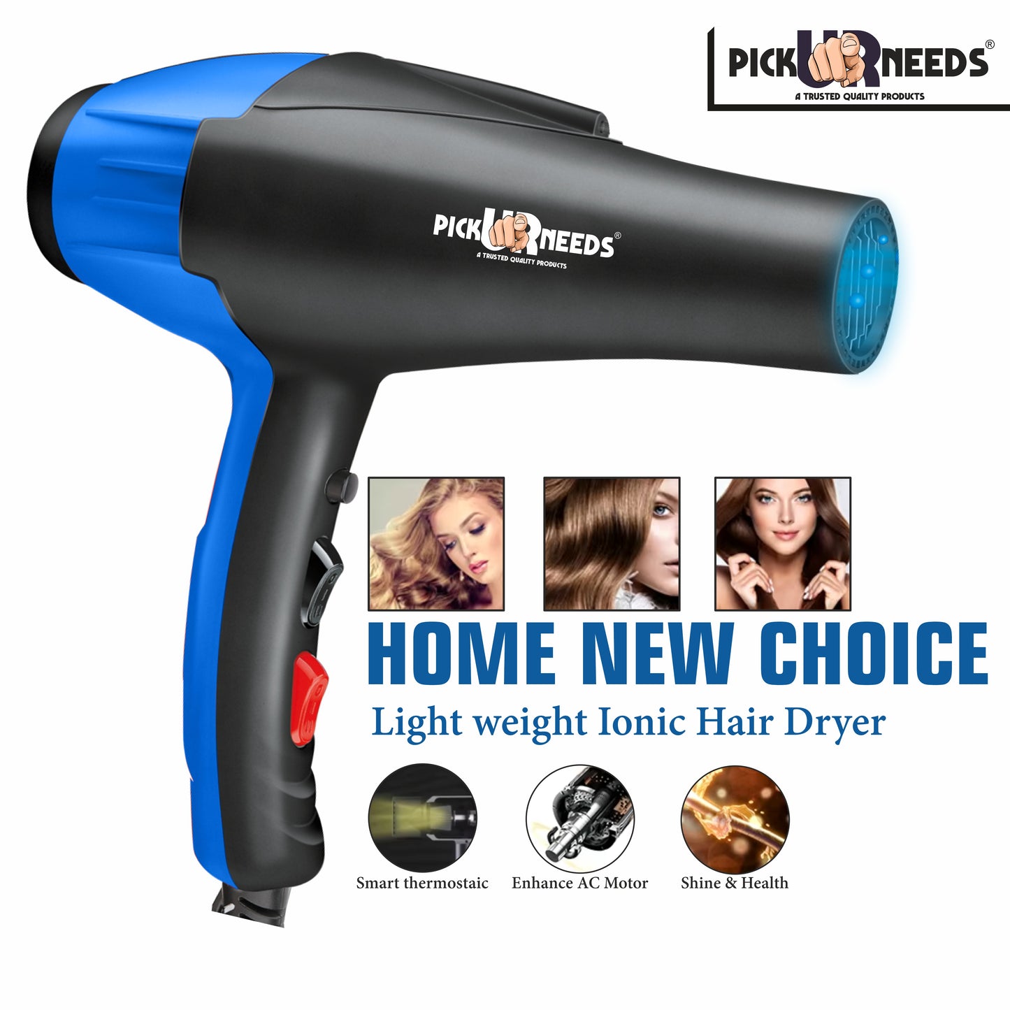Pick Ur Needs Stylish Professional Hair Dryer With Over Heat Protection Hot And Cold Dryer Hair Dryer (5000 W, Blue)