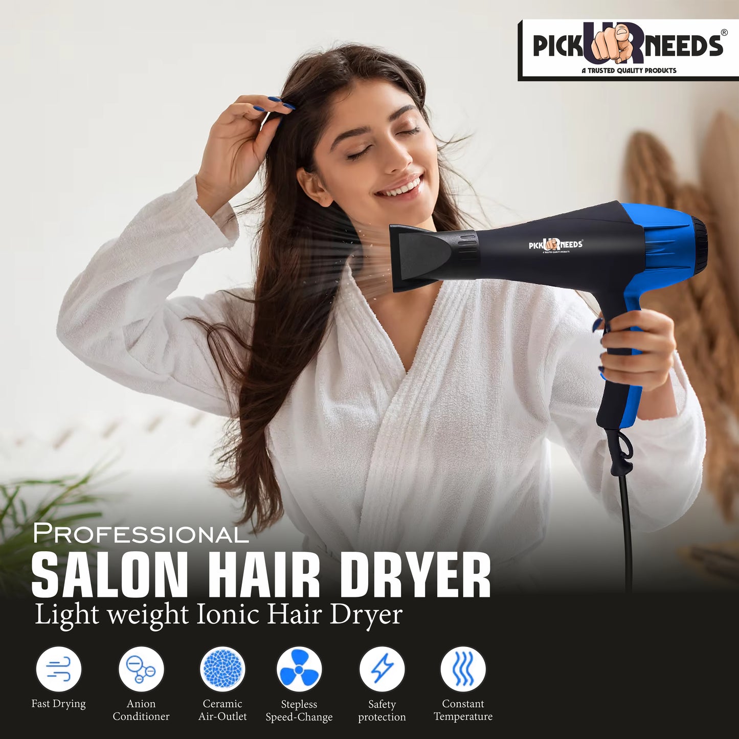 Pick Ur Needs Stylish Professional Hair Dryer With Over Heat Protection Hot And Cold Dryer Hair Dryer (5000 W, Blue)