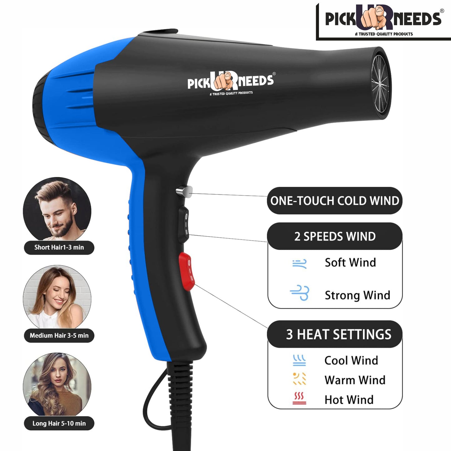 Pick Ur Needs Stylish Professional Hair Dryer With Over Heat Protection Hot And Cold Dryer Hair Dryer (5000 W, Blue)