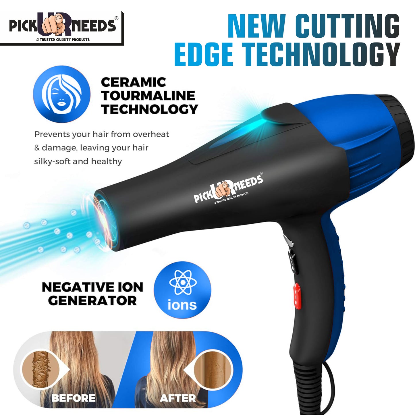 Pick Ur Needs Stylish Professional Hair Dryer With Over Heat Protection Hot And Cold Dryer Hair Dryer (5000 W, Blue)