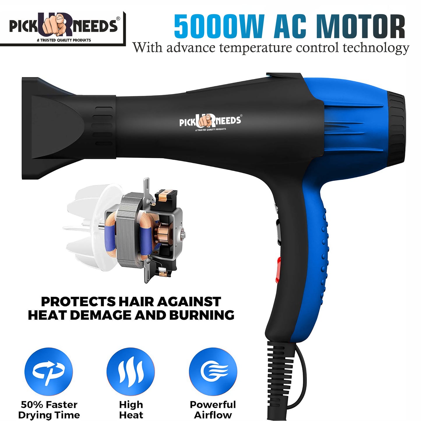 Pick Ur Needs Stylish Professional Hair Dryer With Over Heat Protection Hot And Cold Dryer Hair Dryer (5000 W, Blue)