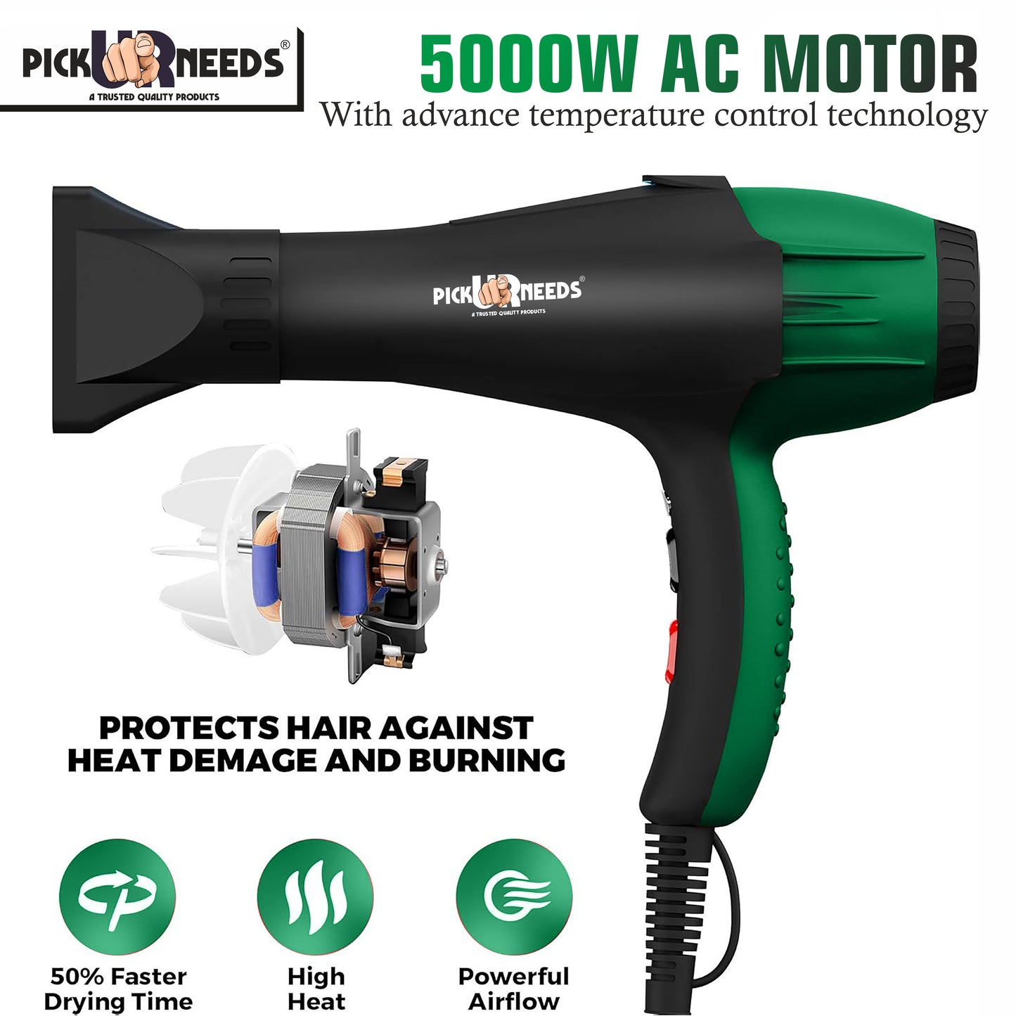Pick Ur Needs Stylish Professional Hair Dryer With Over Heat Protection Hot And Cold Dryer Hair Dryer (5000 W, Blue)