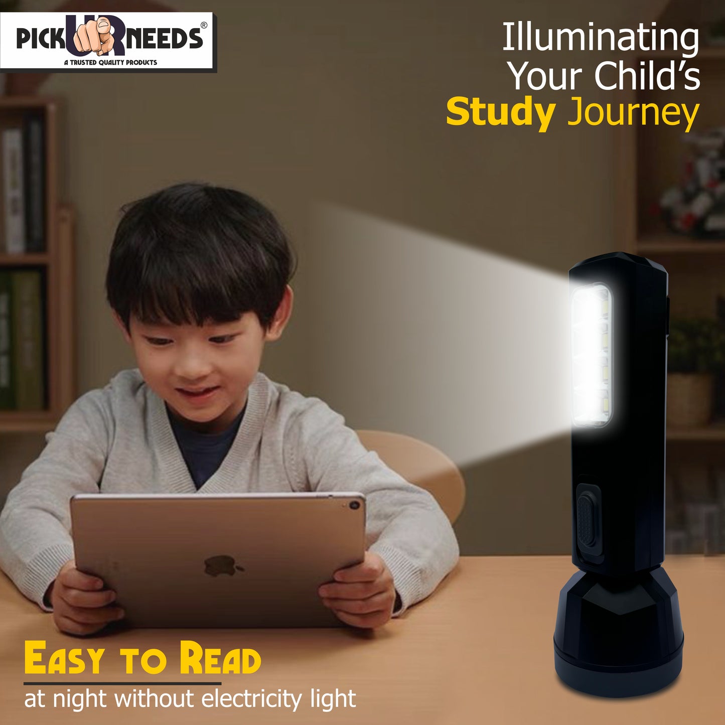 Pick Ur Needs Rechargeable Torch Search Light 30W + 8 High Big SMD Side Light 800 mAh Battery 3 hrs Torch Emergency Light (Black)