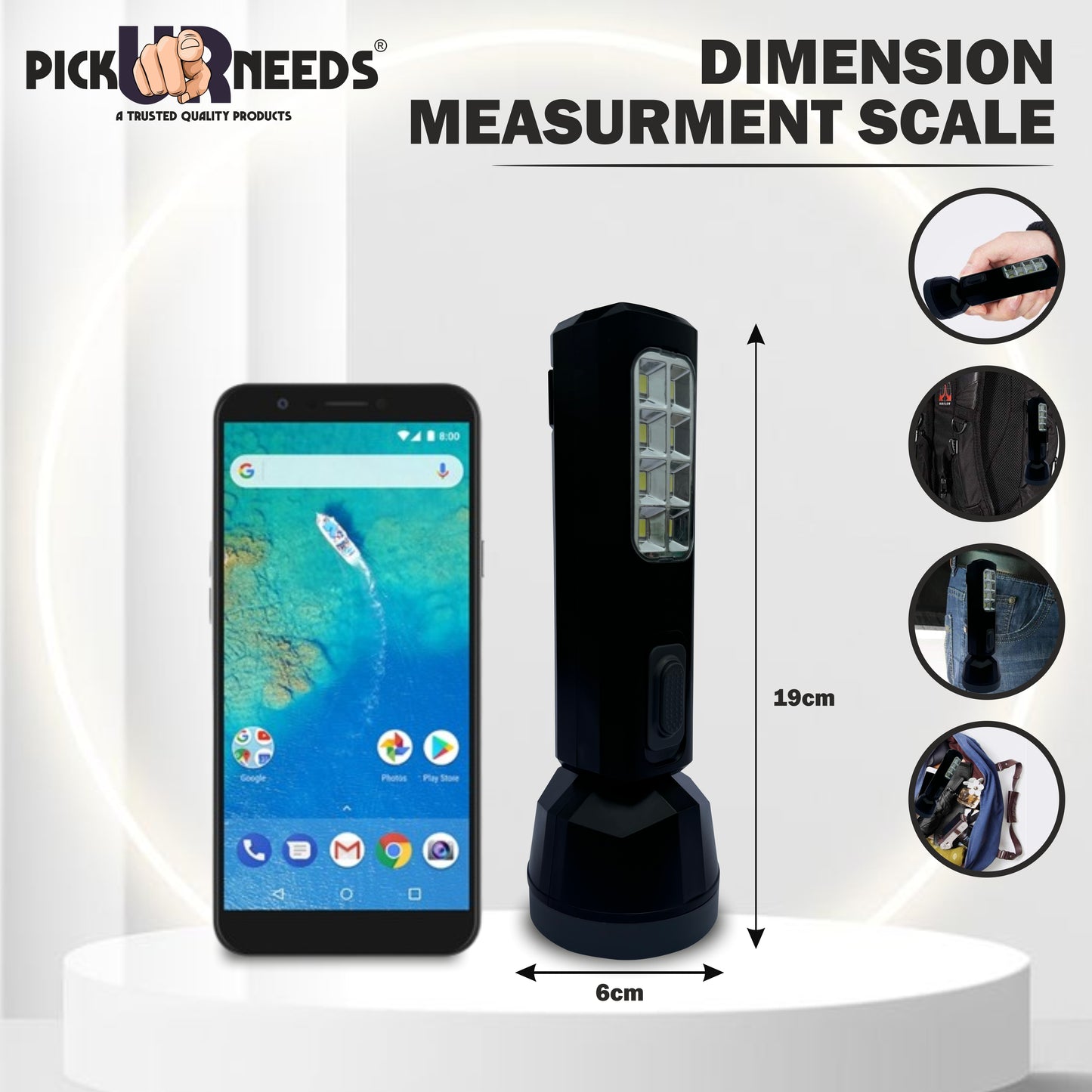 Pick Ur Needs Rechargeable Torch Search Light 30W + 8 High Big SMD Side Light 800 mAh Battery 3 hrs Torch Emergency Light (Black)