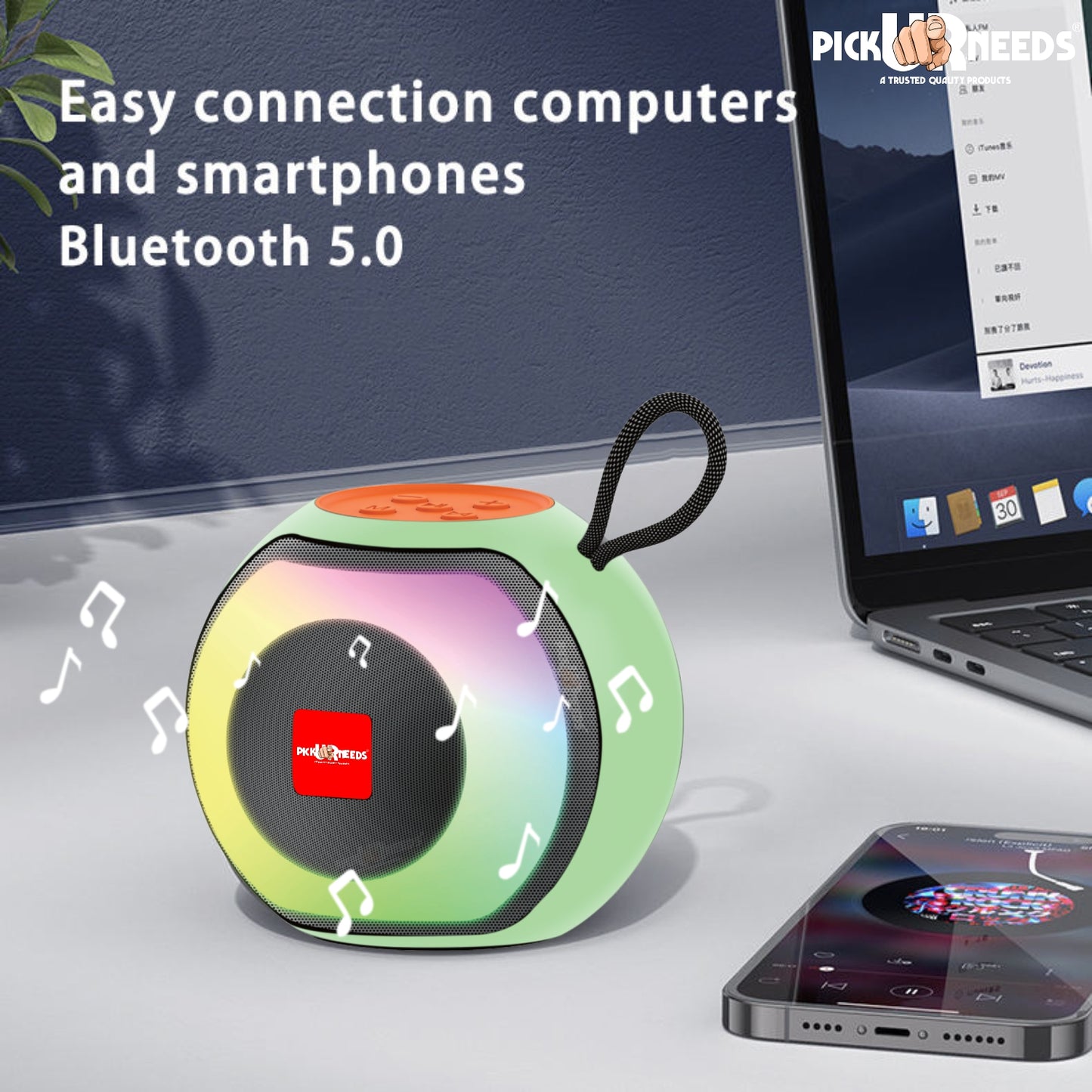 Pick Ur Needs Compact Rechargeable Boom Bass Wireless Speakers - RGB LED Light, 4Hrs, 1200mAh 5 W Bluetooth Speaker (Black, 5.0 Channel)