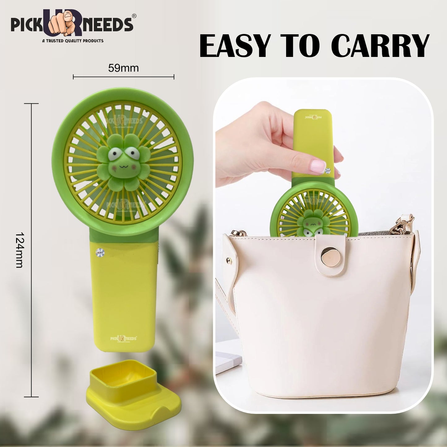 Pick Ur Needs Mini Rechargeable Hand Fan With USB Charge Support Teddy Design Fan With Stand 3 mm 5 Blade Table Fan (BLDC Motor Pack of 1)