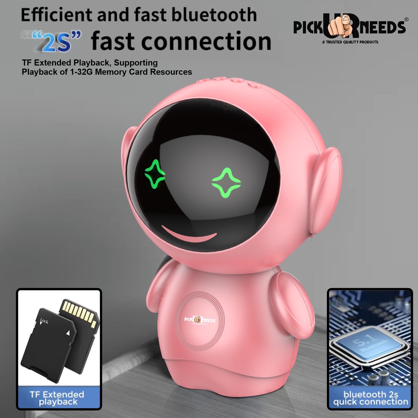 Pick Ur Needs Rechargeable Bluetooth Speaker with 1200mAh Battery β Portable Wireless Audio, FM Radio, USB/TF Card Support, TWS Pairing (White)