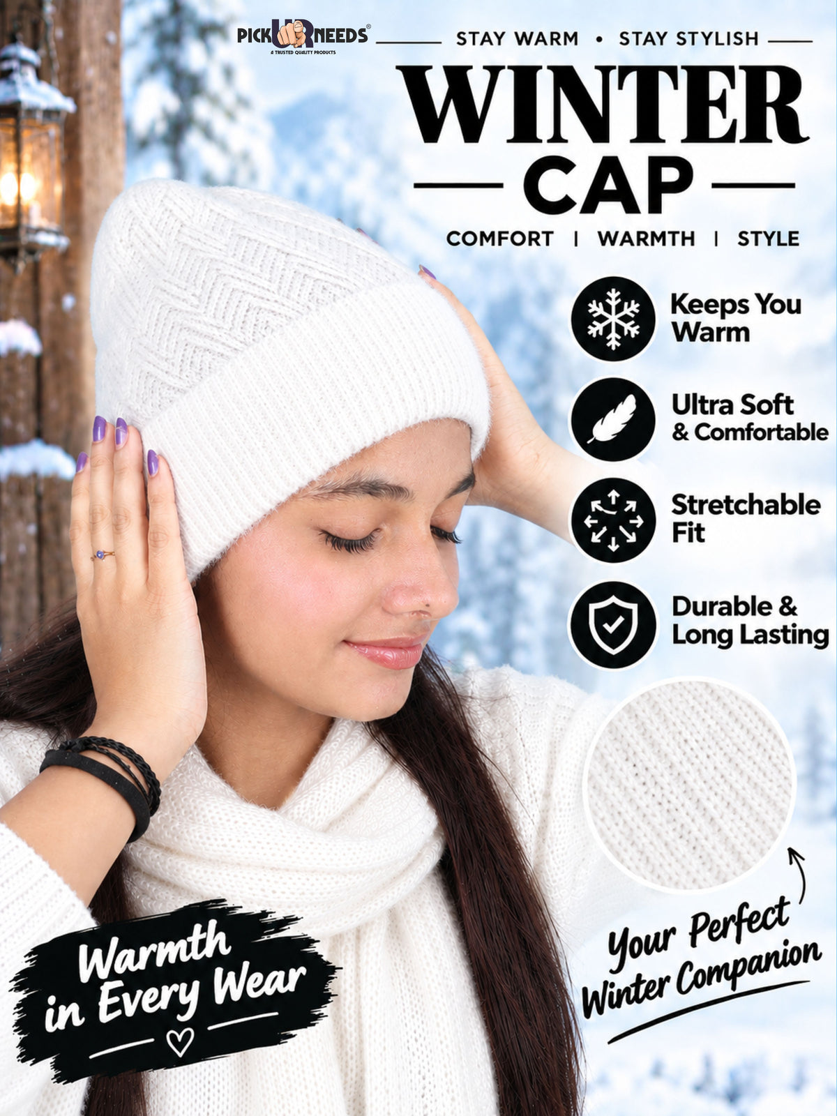 Pick Ur Needs Women & Girls Winter Beanie Cap Cozy & Soft Knitted Warm Hat with Stretchable Fit