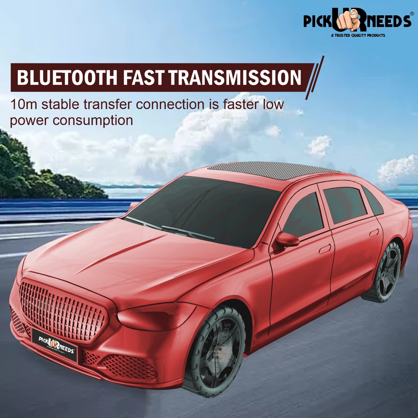 Pick Ur Needs Compact Rechargeable Wireless Thunder Sound 5W Car Speaker–Superior Bass, FM/USB 5 W Bluetooth Speaker (Red, 5.0 Channel)
