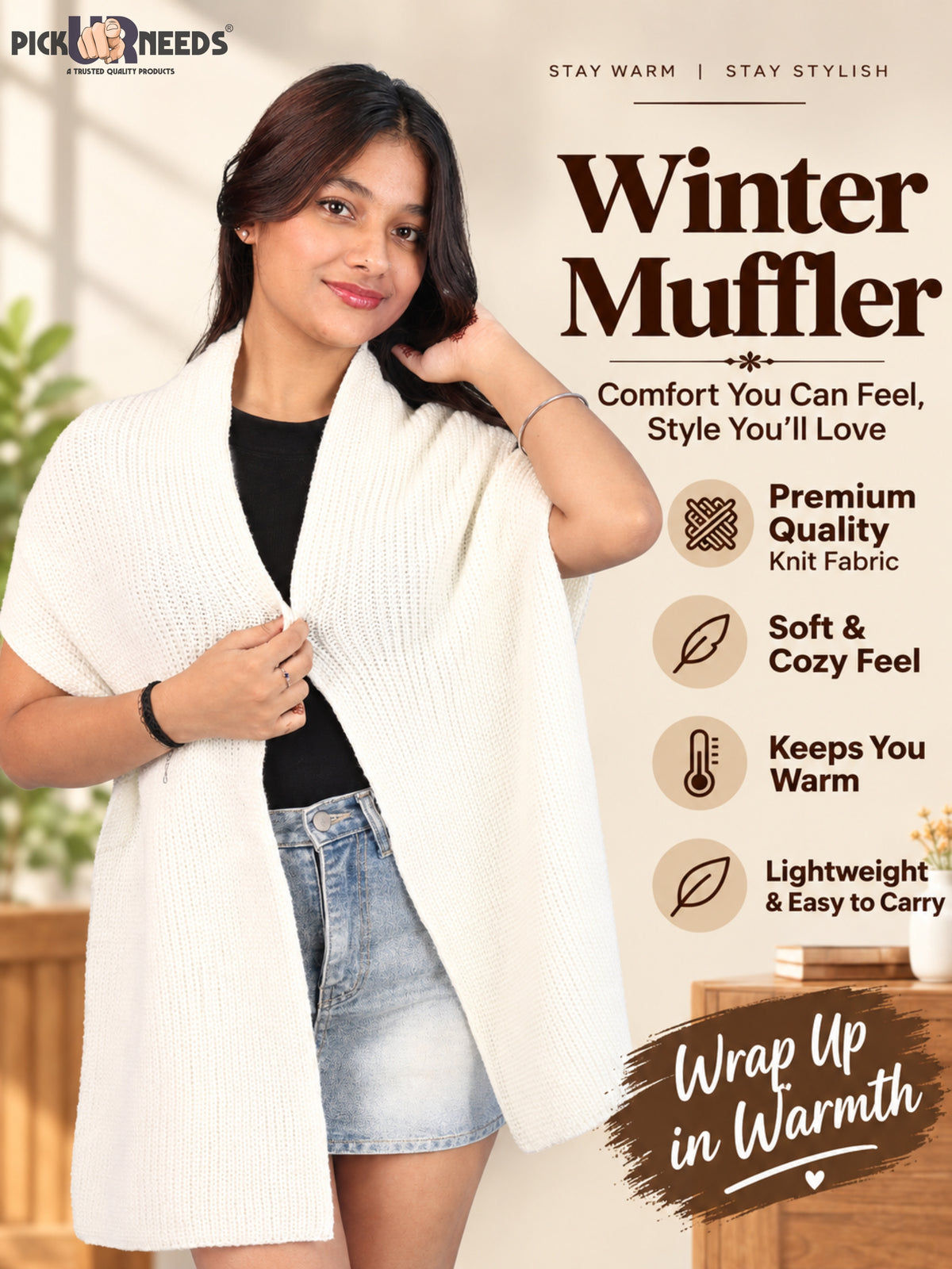 Pick Ur Needs Soft Warm Winter Muffler Shawl Stole Knitted Wrap for Girls & Women Stylish Lightweight Shoulder Scarf