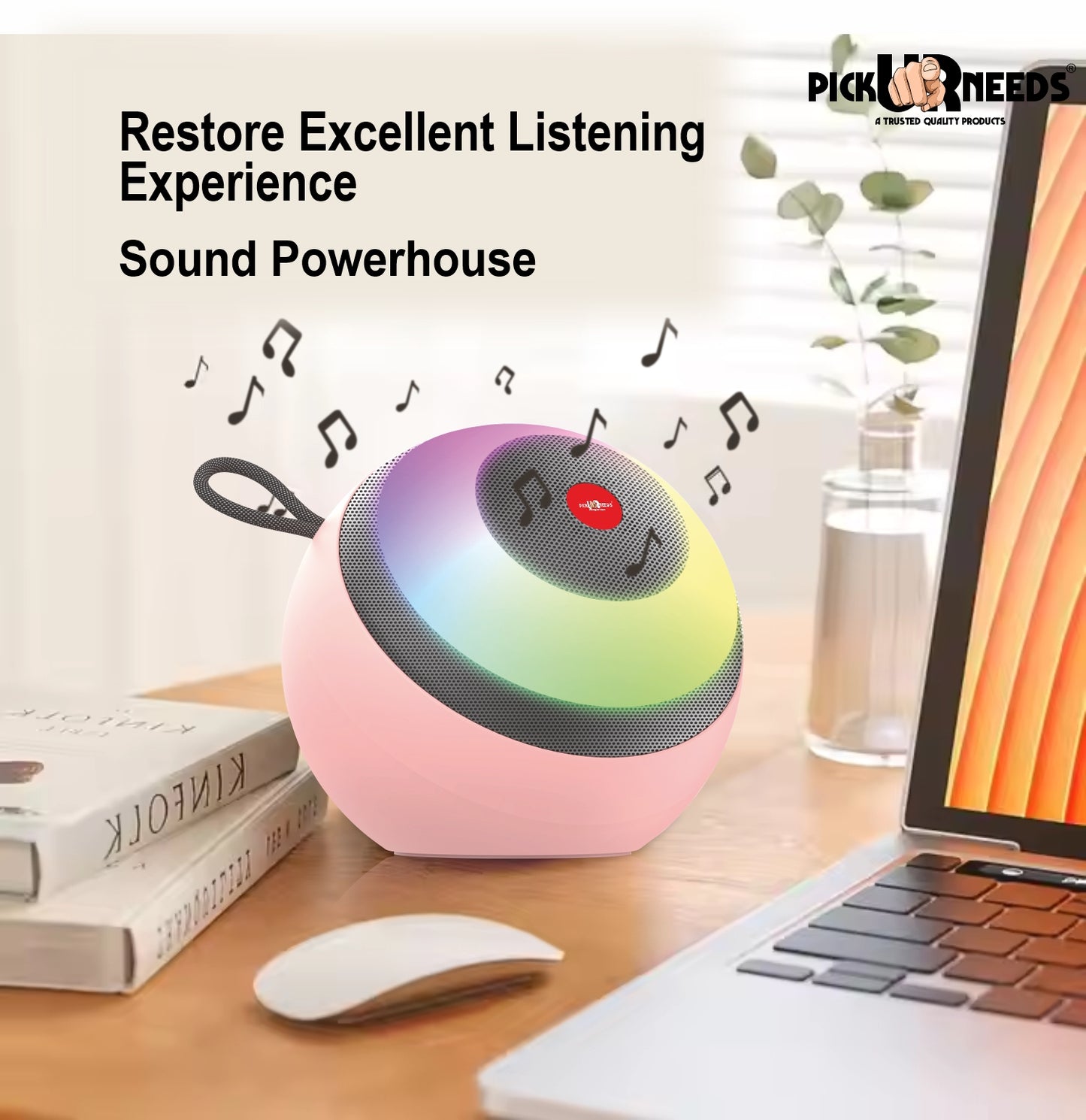 Pick Ur Needs Super Bass Rechargeable Portable Speakers RGB LED Active Stereo WooferHiFi Music 5 W Bluetooth Speaker (Black, 5.0 Channel)