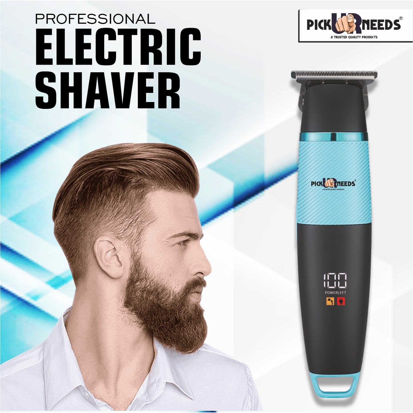 Pick Ur Needs 4 In 1 Blades Premium Look Rechargeable Hair Clipper / Shaver With Smart Display Trimmer 120 min Runtime 3 Length Settings (Blue)
