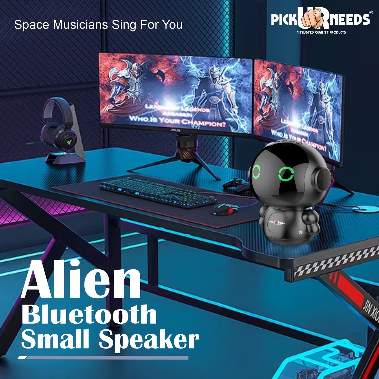 Pick Ur Needs Rechargeable Wireless Mini DJ Bluetooth Speaker HiFi Bass, LED Lights, 800mAh Battery, USB/TF Card/TWS Playback