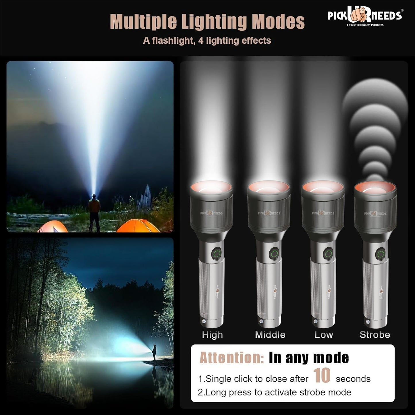 Pick Ur Needs Rechargeable Zoomable Focus Aluminium Body Torch LED 100W Laser 1500mAh Battery 5 hrs Torch Emergency Light (Black)