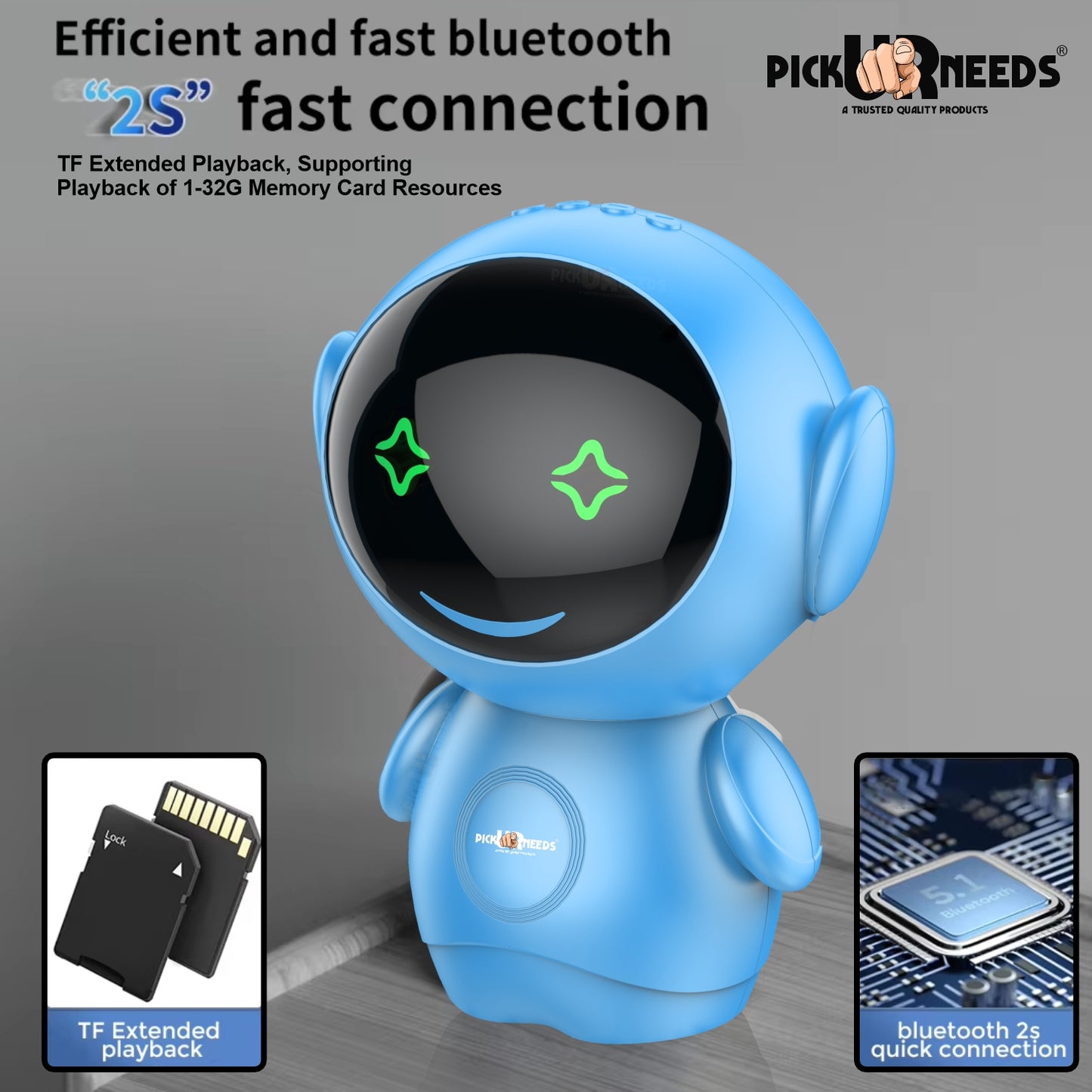 Pick Ur Needs Rechargeable Bluetooth Speaker with 1200mAh Battery β Portable Wireless Audio, FM Radio, USB/TF Card Support, TWS Pairing (White)