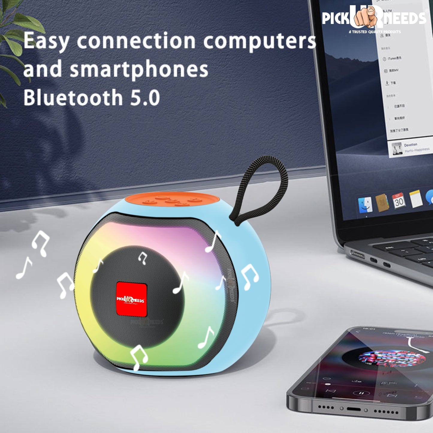 Pick Ur Needs Compact Rechargeable Boom Bass Wireless Speakers - RGB LED Light, 4Hrs, 1200mAh 5 W Bluetooth Speaker (Black, 5.0 Channel)