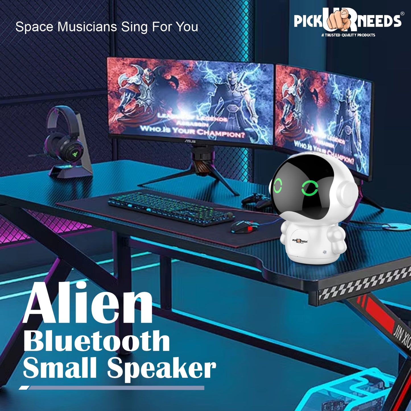 Pick Ur Needs Rechargeable Wireless Mini DJ Bluetooth Speaker HiFi Bass, LED Lights, 800mAh Battery, USB/TF Card/TWS Playback