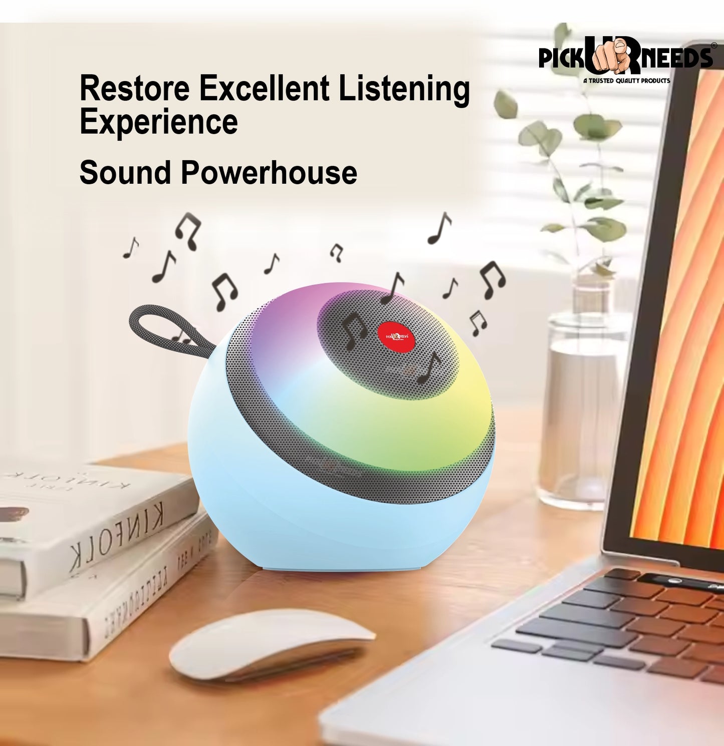 Pick Ur Needs Super Bass Rechargeable Portable Speakers RGB LED Active Stereo WooferHiFi Music 5 W Bluetooth Speaker (Black, 5.0 Channel)