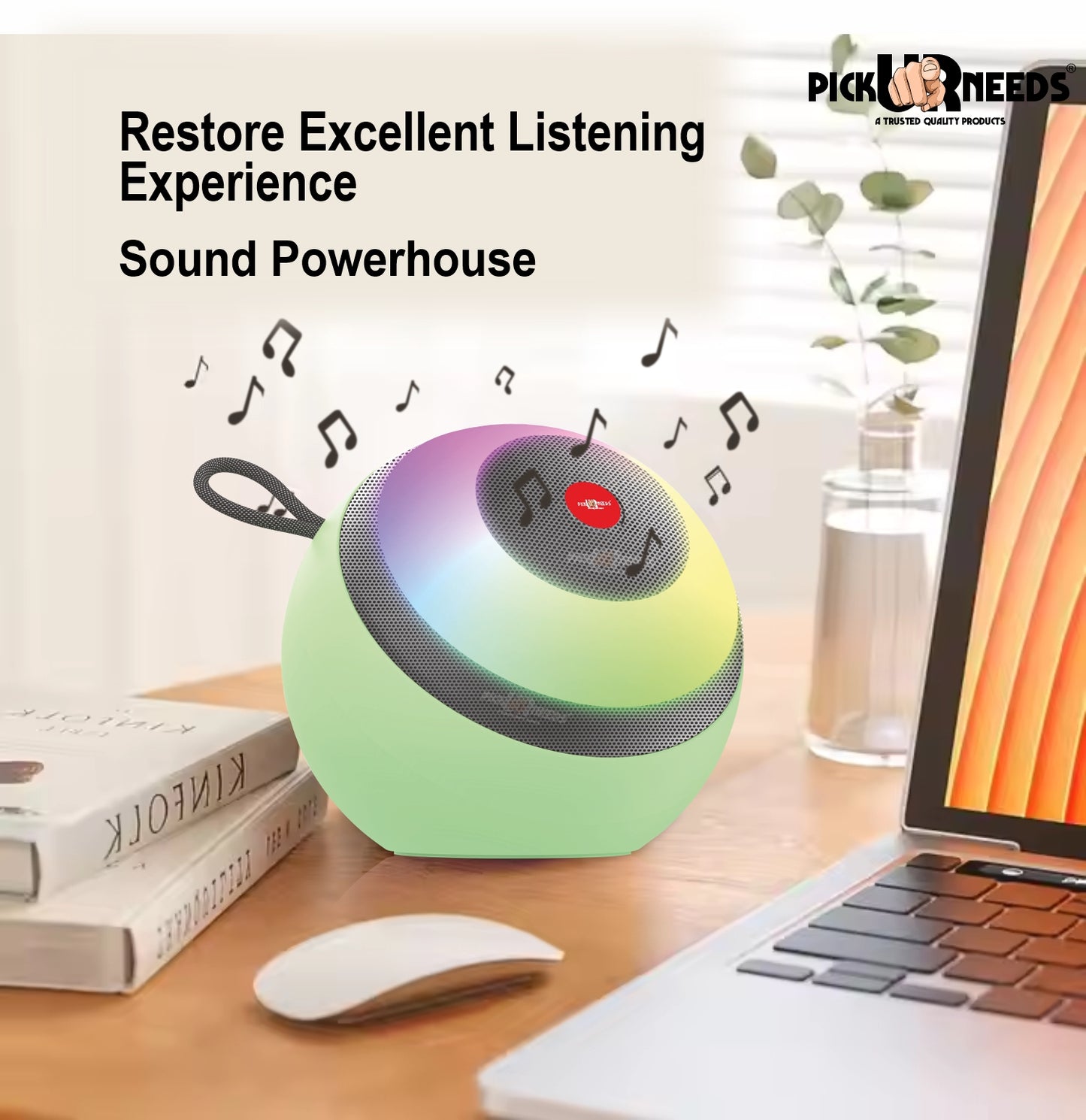 Pick Ur Needs Super Bass Rechargeable Portable Speakers RGB LED Active Stereo WooferHiFi Music 5 W Bluetooth Speaker (Black, 5.0 Channel)