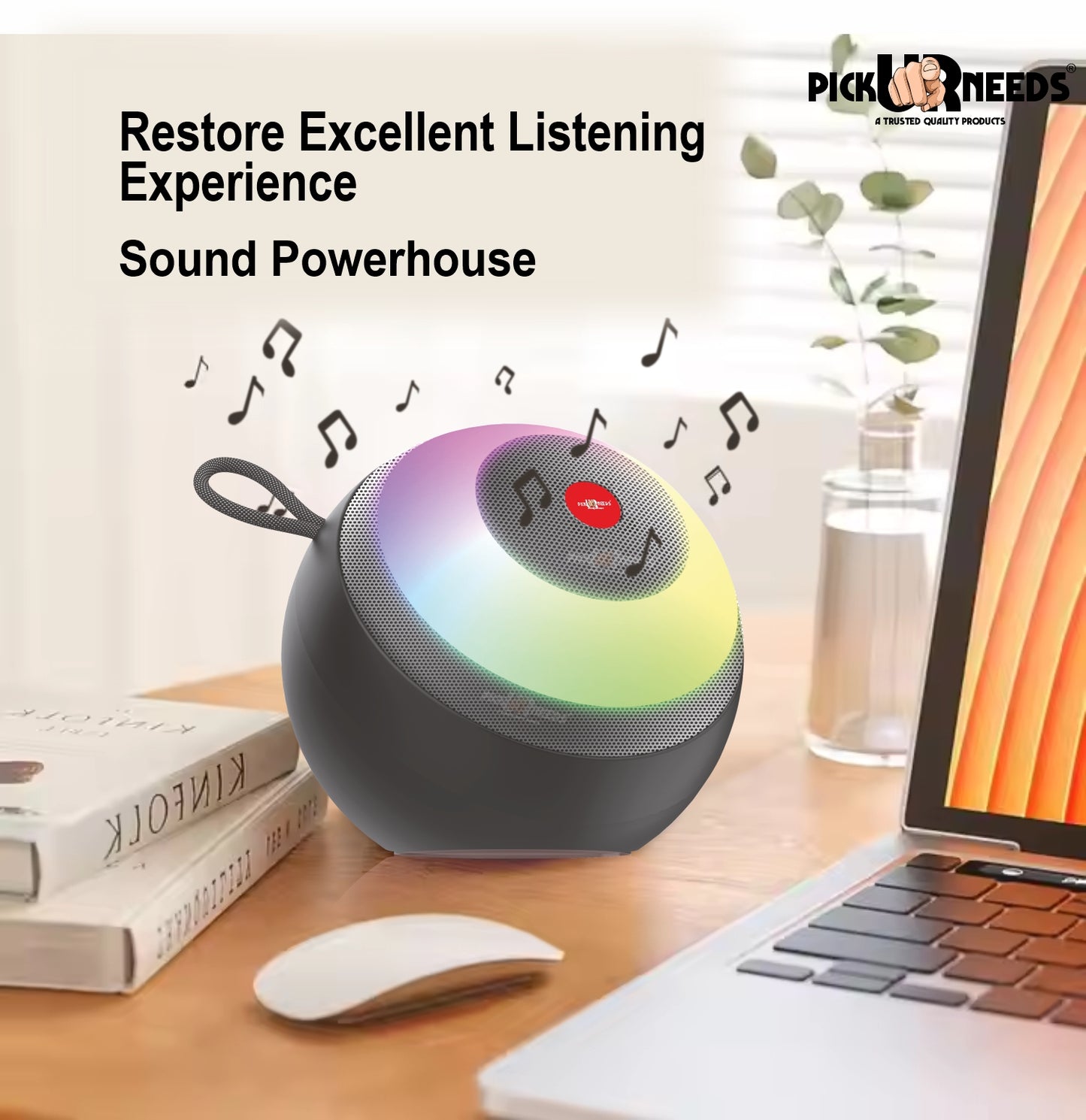 Pick Ur Needs Super Bass Rechargeable Portable Speakers RGB LED Active Stereo WooferHiFi Music 5 W Bluetooth Speaker (Black, 5.0 Channel)
