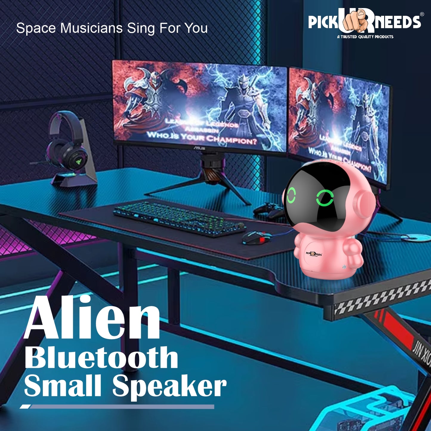 Pick Ur Needs Rechargeable Wireless Mini DJ Bluetooth Speaker HiFi Bass, LED Lights, 800mAh Battery, USB/TF Card/TWS Playback
