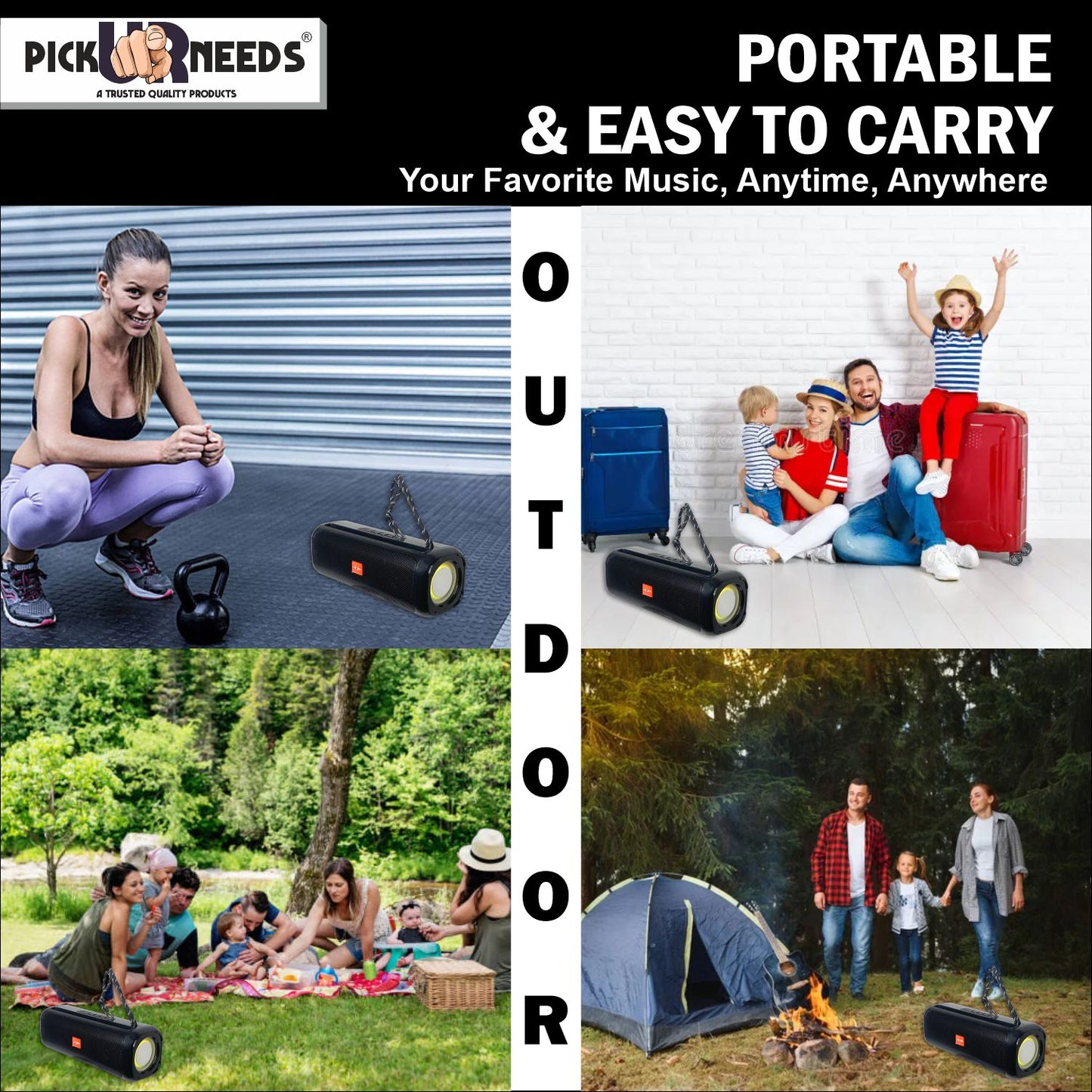Pick Ur Needs Rechargable Portable Wireless 10W Bluetooth Speaker with 2 Soundbar &USB Support 10 W Bluetooth Soundbar (Black, 5.2.4 Channel)