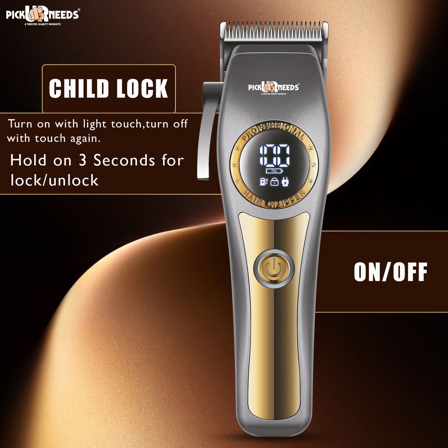 Pick Ur Needs Professional Hair Trimmer / Clipper / Shaver With 4 Adjustment Blades Child Lock Trimmer 180 min Runtime 4 Length Settings (Grey)