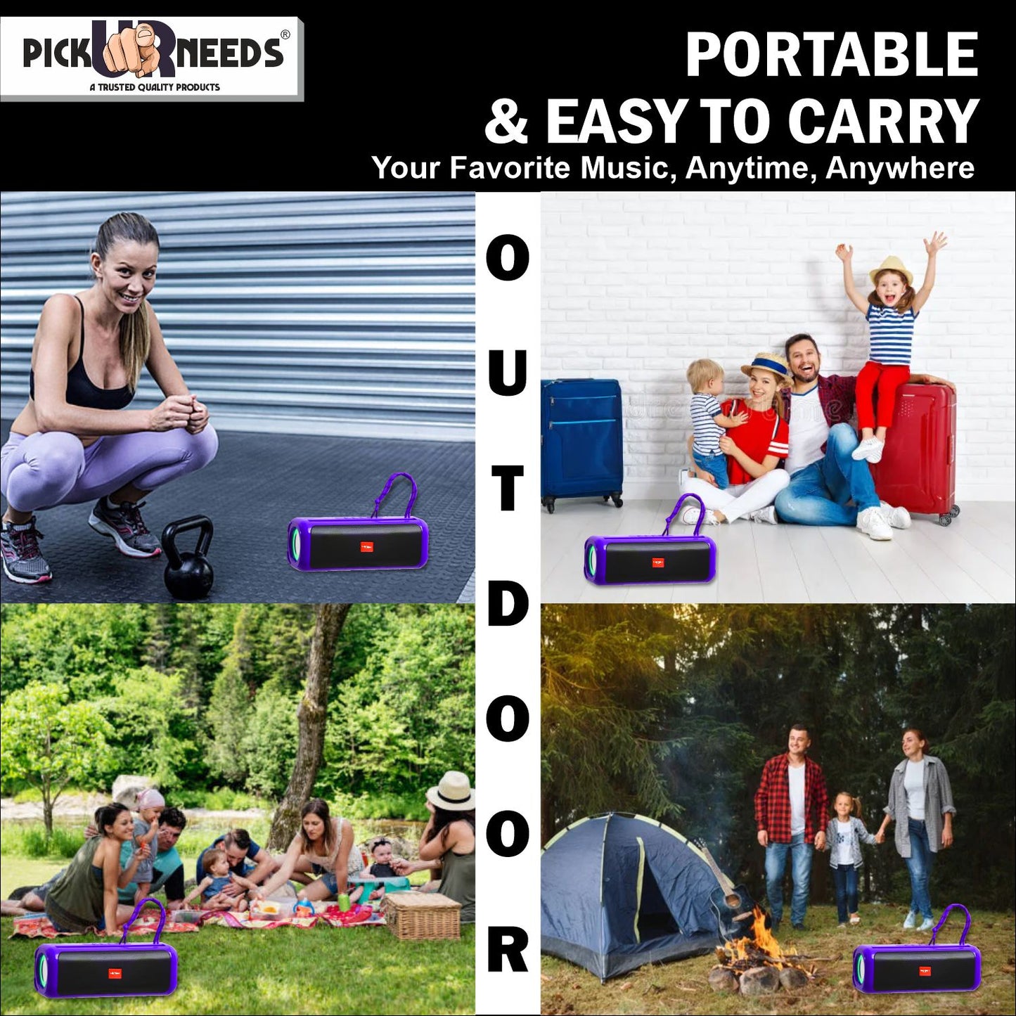 Pick Ur Needs Rechargable Portable Wireless 10W Bluetooth Speaker with 2 Soundbar &USB Support 10 W Bluetooth Soundbar (Black, 5.2.4 Channel)