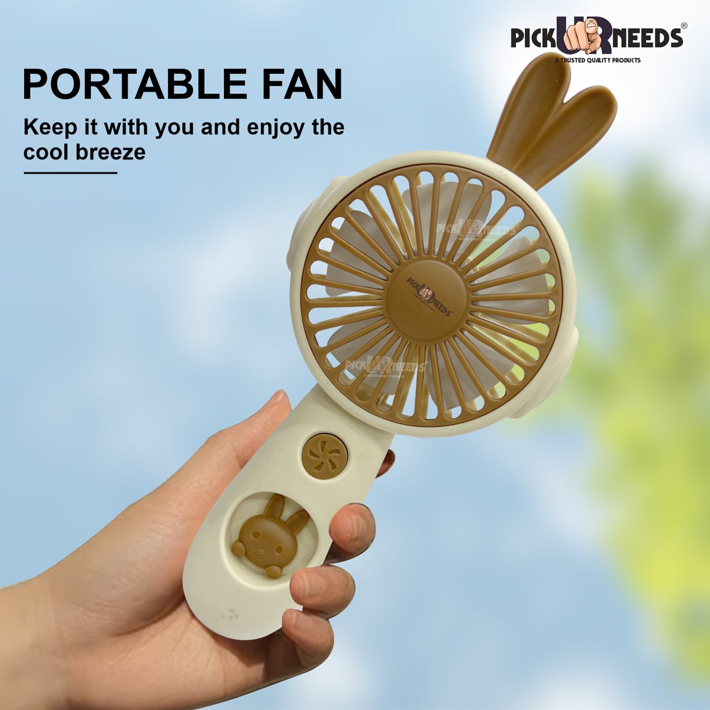Pick Ur Needs Camping Adventure Mini Hand Fan USB Charging Support Mini Toy Fan /Mini Hand Fan Mini Fan Portable Design Rechargeable Battery Fan For Outdoor Rechargeable Fan (Brown)