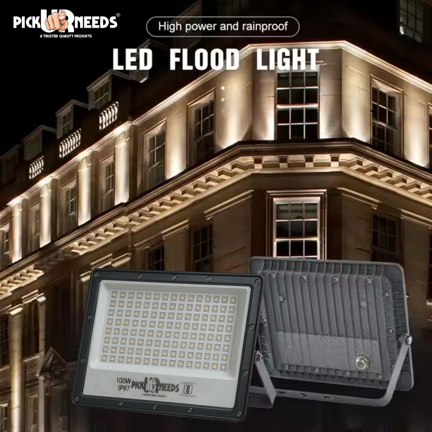 Pick Ur Needs 100W Lens Flood Light With Extension Bracket 120 Bright SMD LED IP67 Waterproof 0 hrs Flood Lamp Emergency Light (White) pack of 3