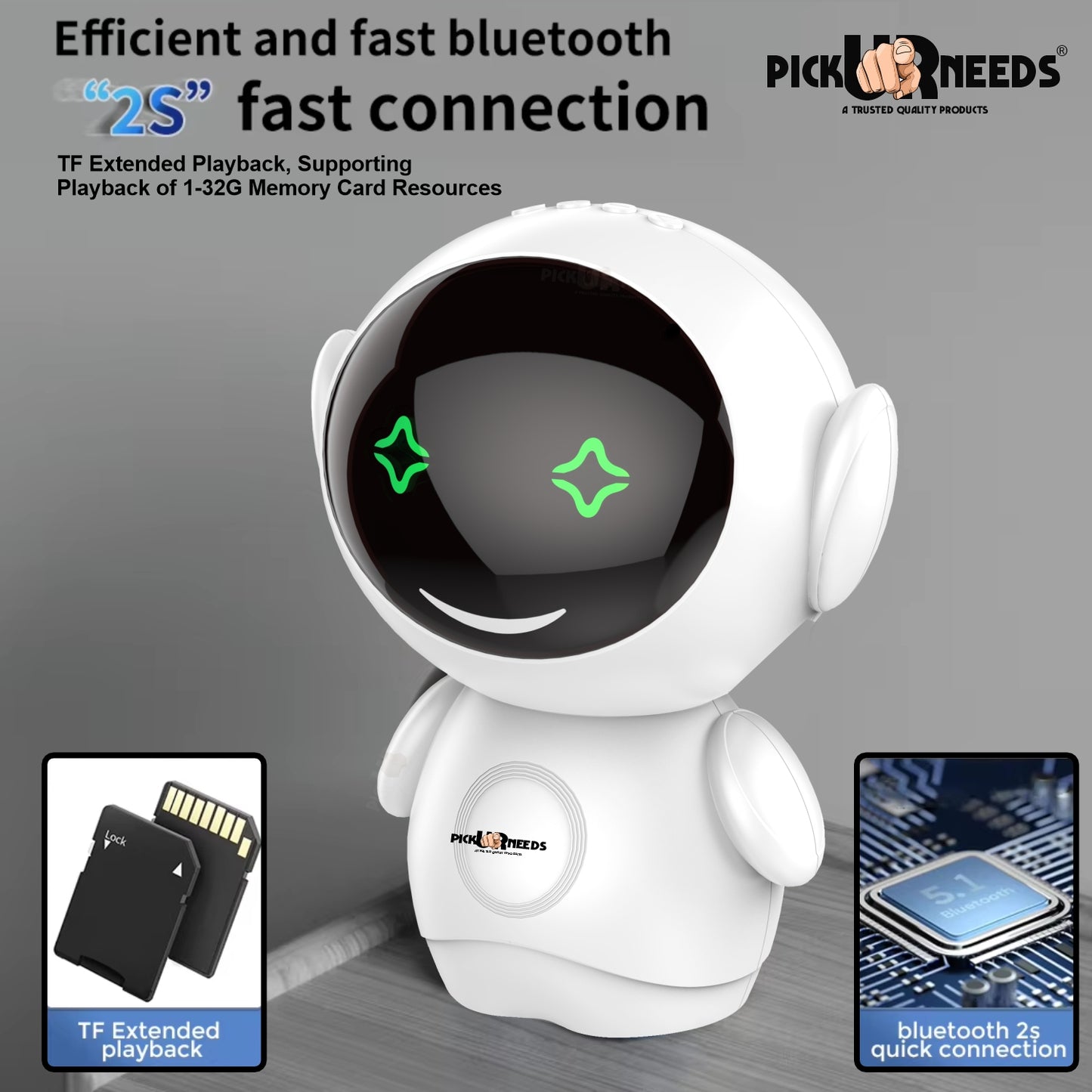Pick Ur Needs Rechargeable Bluetooth Speaker with 1200mAh Battery β Portable Wireless Audio, FM Radio, USB/TF Card Support, TWS Pairing (White)