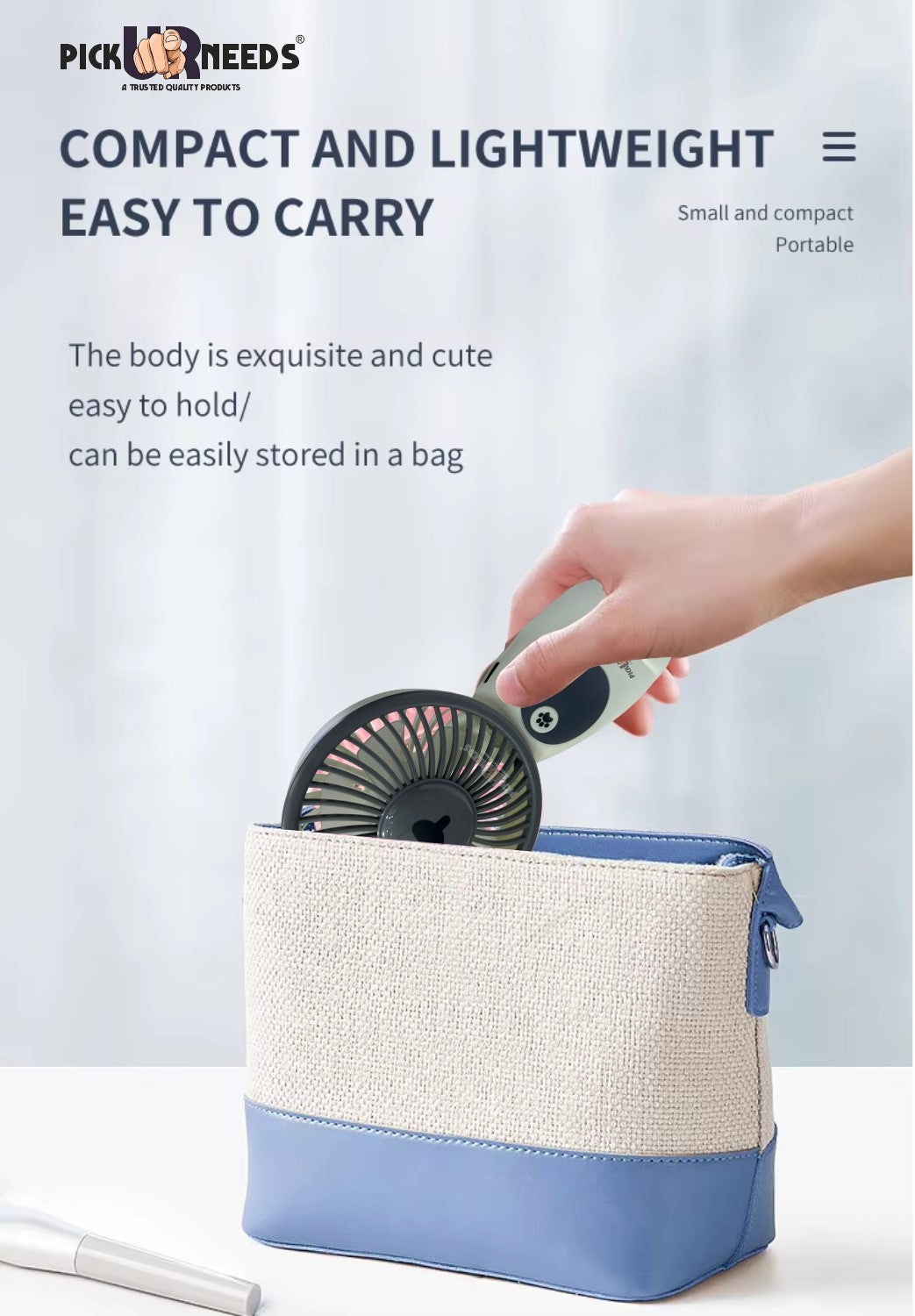 Pick Ur Needs Mini Pocket Rechargeable Fan With USB Charge Support Rechargeable Battery Mini Portable Fan For Outdoor Usage Fan