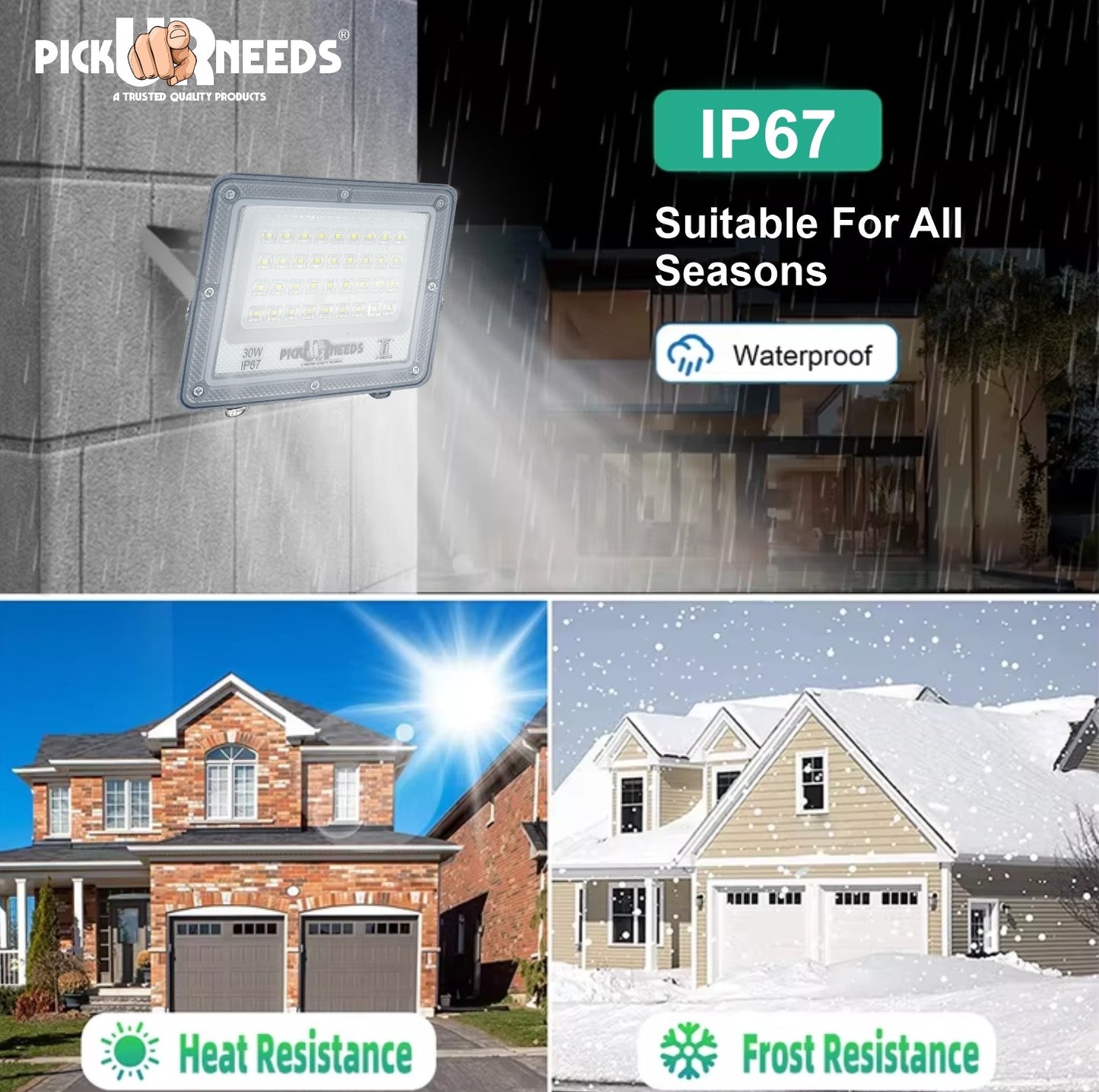 Pick Ur Needs 30W Lens Flood Lamp Outdoor Light With Extension Bracket IP67 Waterproof Light 0 hrs Flood Lamp Emergency Light (White) pack of 3