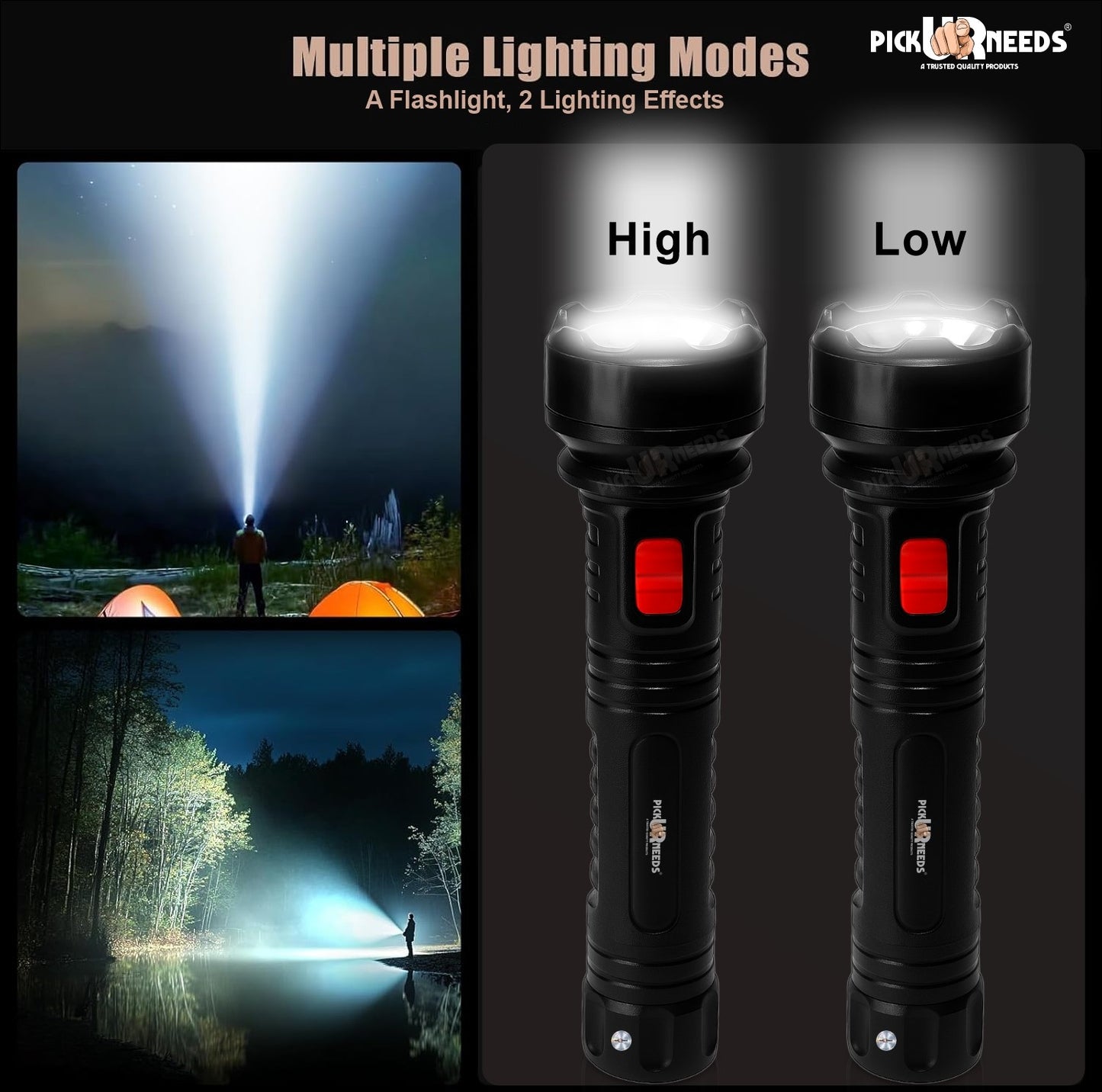 Pick Ur Needs 18W Rechargeable Home Emergency Long Range Torch Search Light 800 mAh Battery 10 hrs Torch Emergency Light (Black)