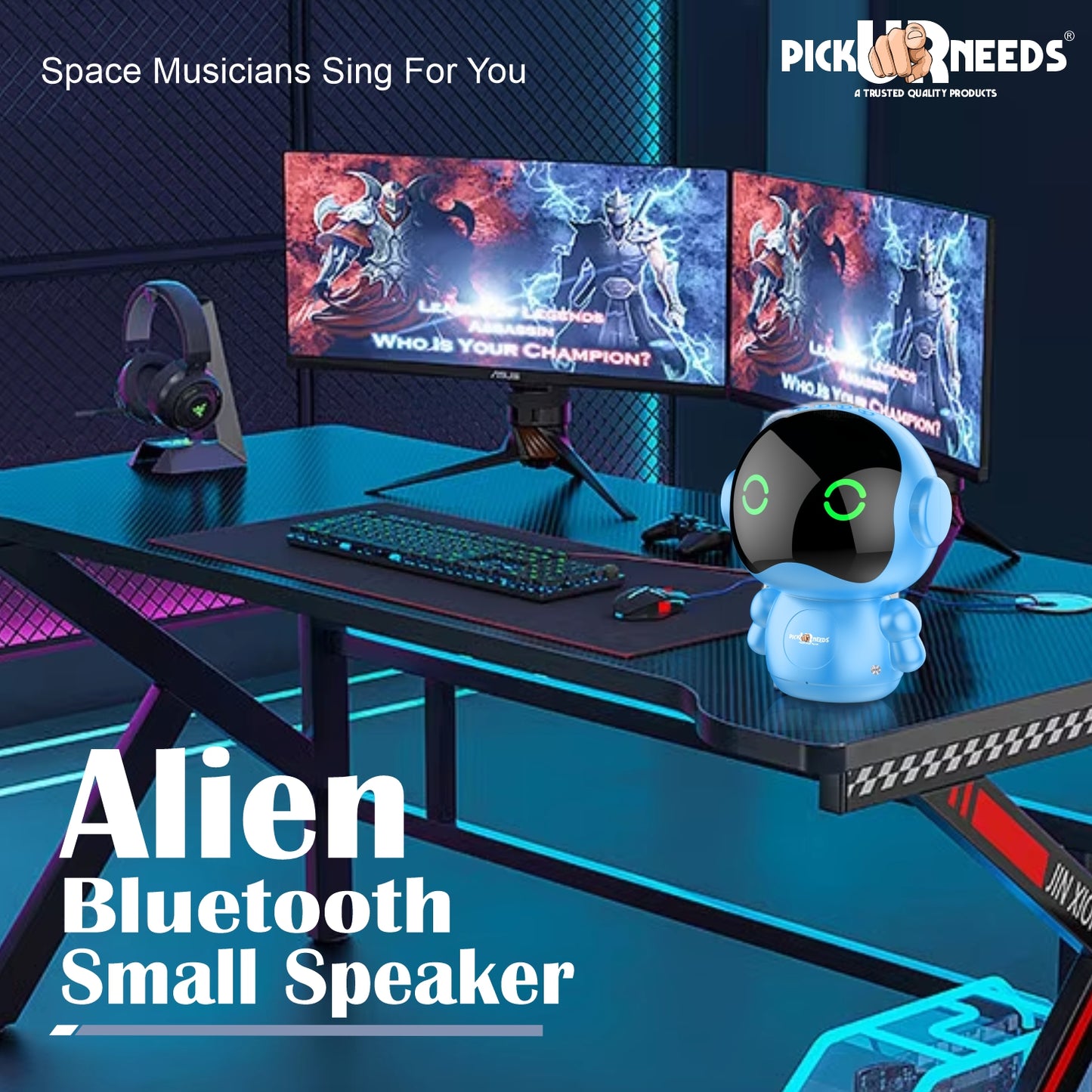 Pick Ur Needs Rechargeable Wireless Mini DJ Bluetooth Speaker HiFi Bass, LED Lights, 800mAh Battery, USB/TF Card/TWS Playback