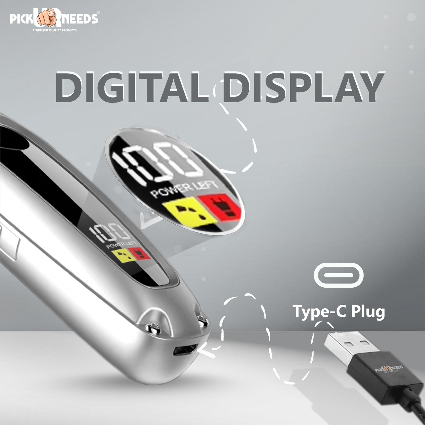 Pick Ur Needs Premium Look Hair Cutting Machine With Smart LED Display 4 In 1 Adjustment Blade Trimmer 150 min Runtime 4 Length Settings (Grey)