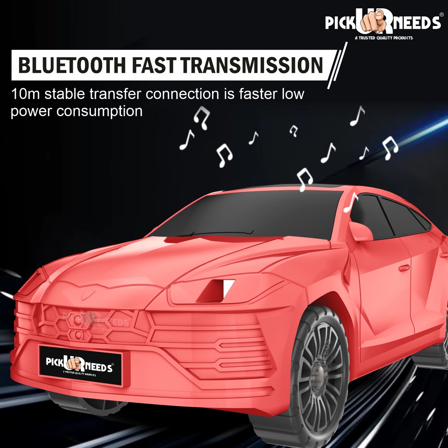 Pick Ur Needs Car-Shaped Speaker – RGB LED Light, USB/FM/SD Card, Type-C,Portable Stereo Sound 5 W Bluetooth Speaker (Black, 5.0 Channel)