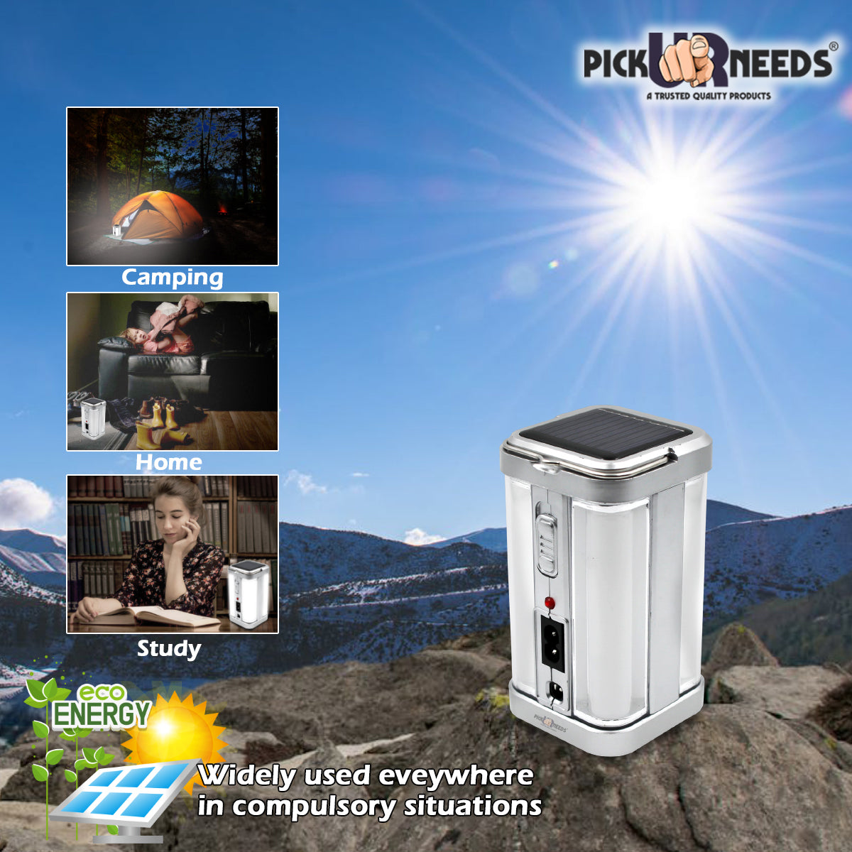 Pick Ur Needs Solar Rechargeable Home Emergency Floor Lantern Lamp Light 4 Side Tube