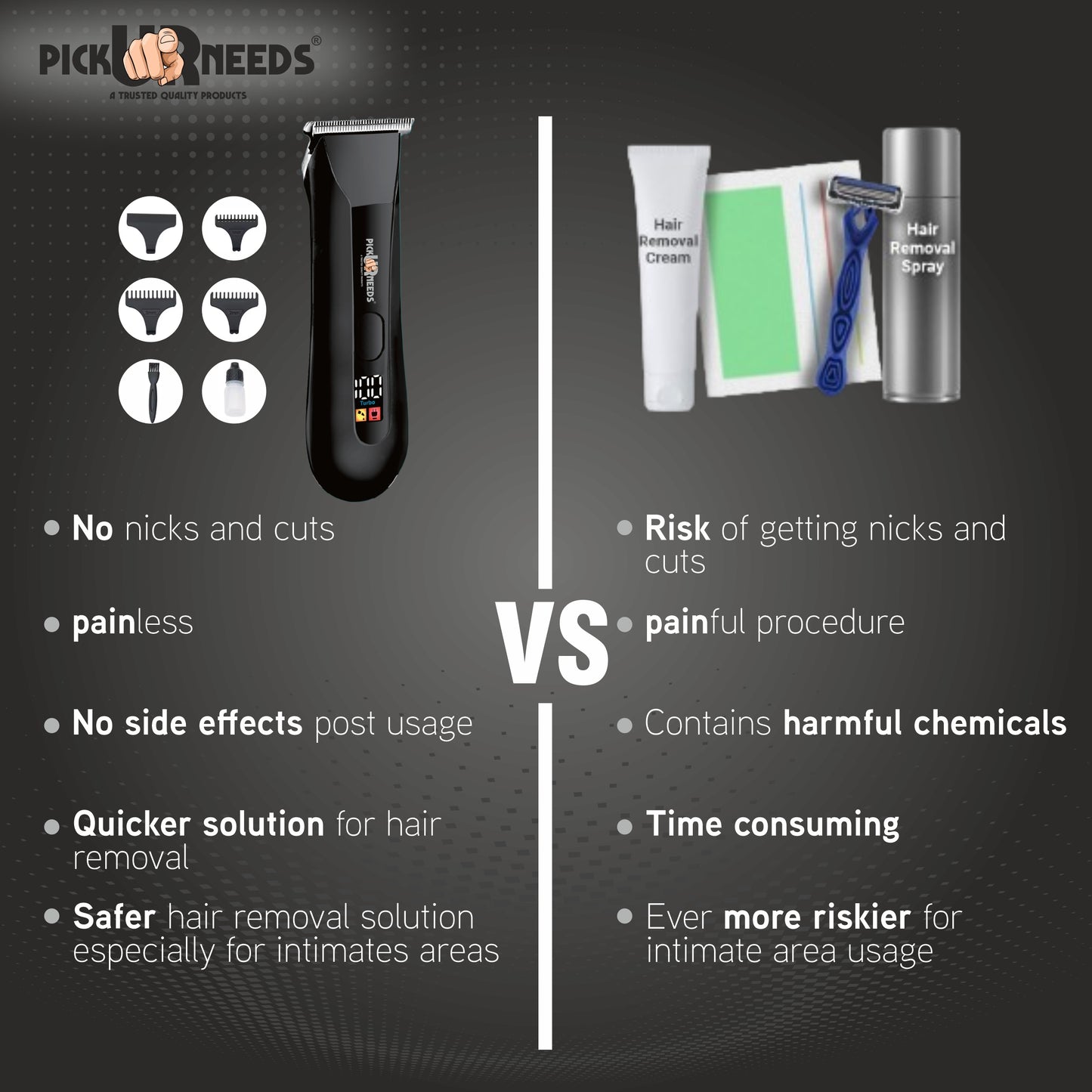 Pick Ur Needs Rechargeable Electric Hair Remover /Clippers /Trimmer For Men & Women Trimmer 120 min Runtime 3 Length Settings (Black)