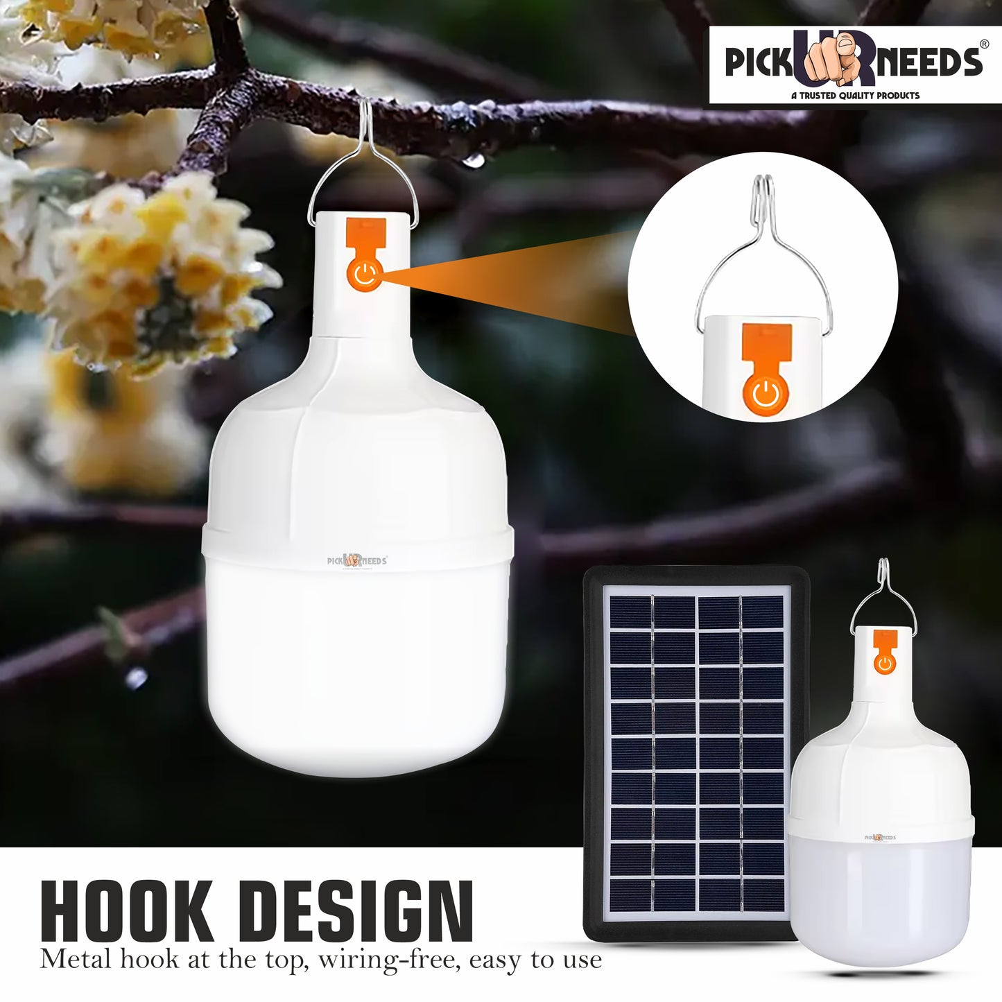 Pick Ur Needs 100W Bulb Solar Rechargeable Bright LED With 3 Type Light Mode 2500mAh Battery 5 hrs Bulb Emergency Light (With Solar)