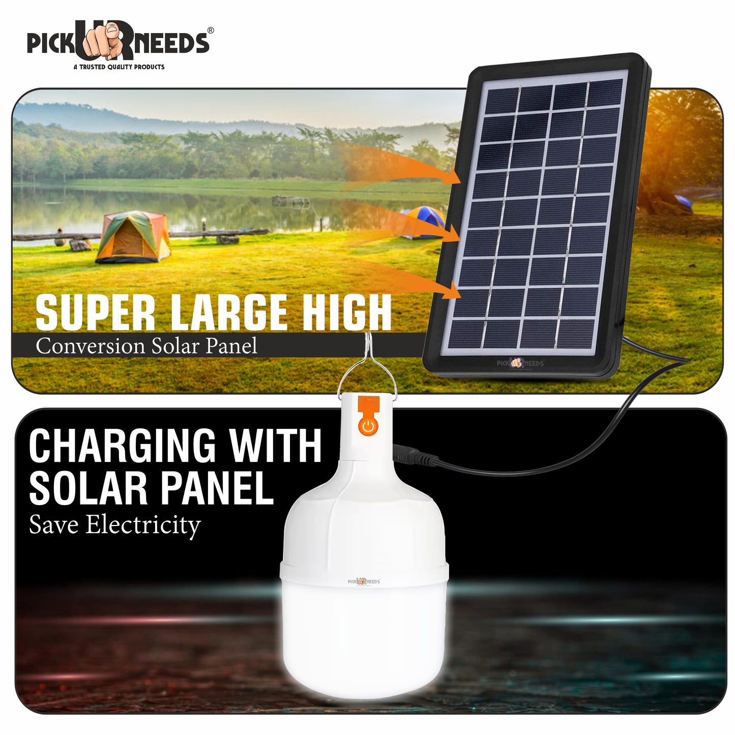 Pick Ur Needs 100W Bulb Solar Rechargeable Bright LED With 3 Type Light Mode 2500mAh Battery 5 hrs Bulb Emergency Light (With Solar)