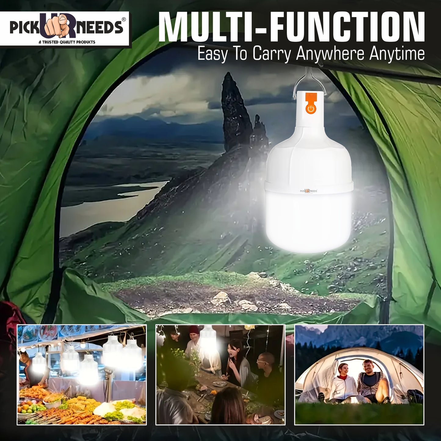Pick Ur Needs 100W Bulb Solar Rechargeable Bright LED With 3 Type Light Mode 2500mAh Battery 5 hrs Bulb Emergency Light (With Solar)