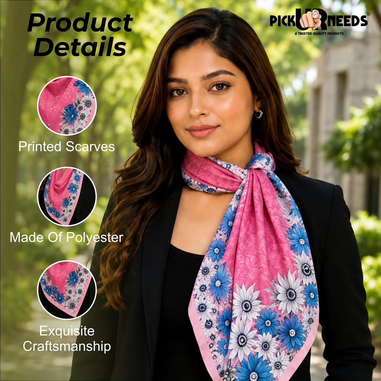 Pick Ur Needs Premium Summer Satin Silk Floral Printed Scarf for Womens & Girls Neck, Head, Shoulder Wrap Stole