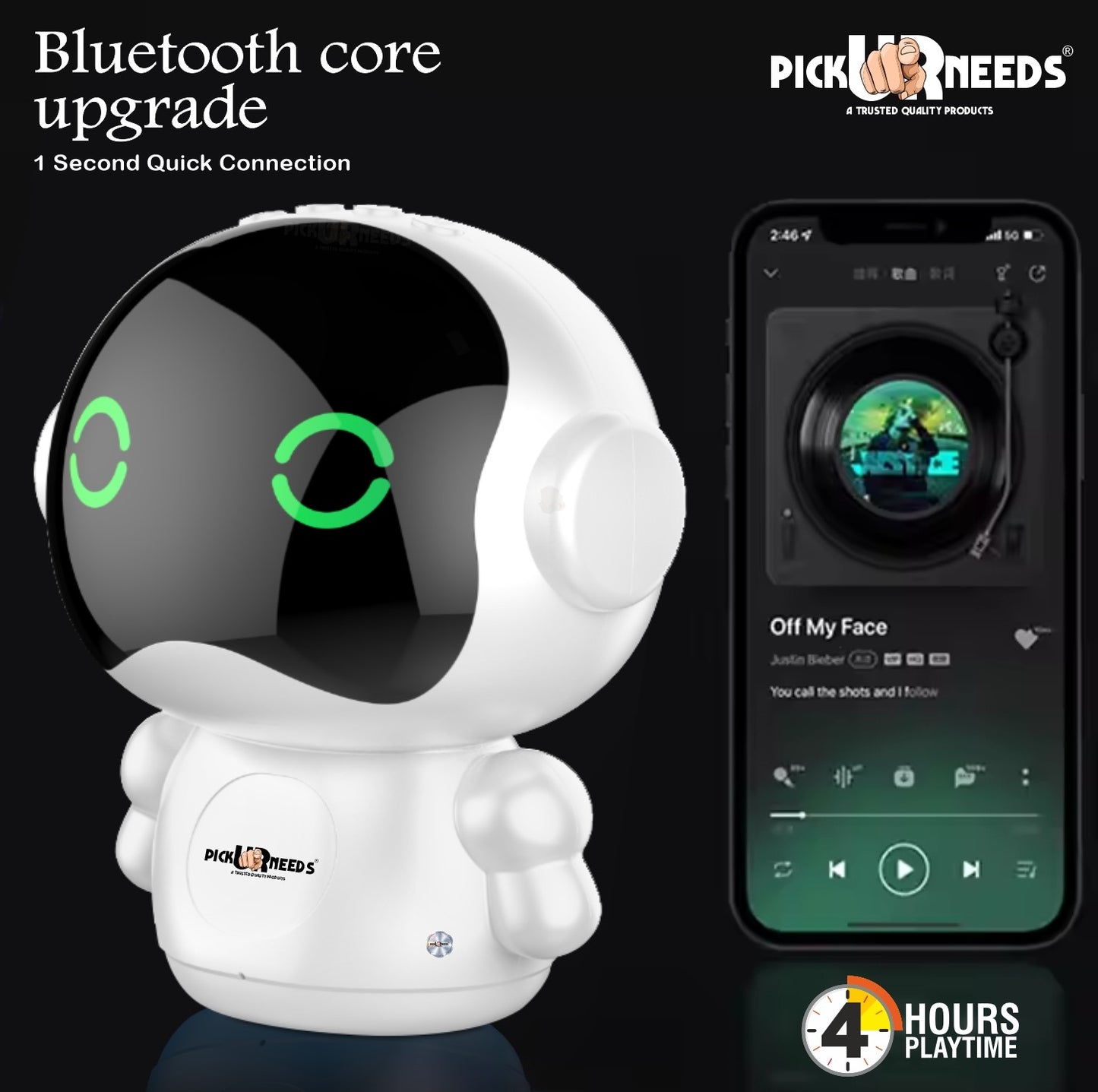Pick Ur Needs Rechargeable Wireless Mini DJ Bluetooth Speaker HiFi Bass, LED Lights, 800mAh Battery, USB/TF Card/TWS Playback